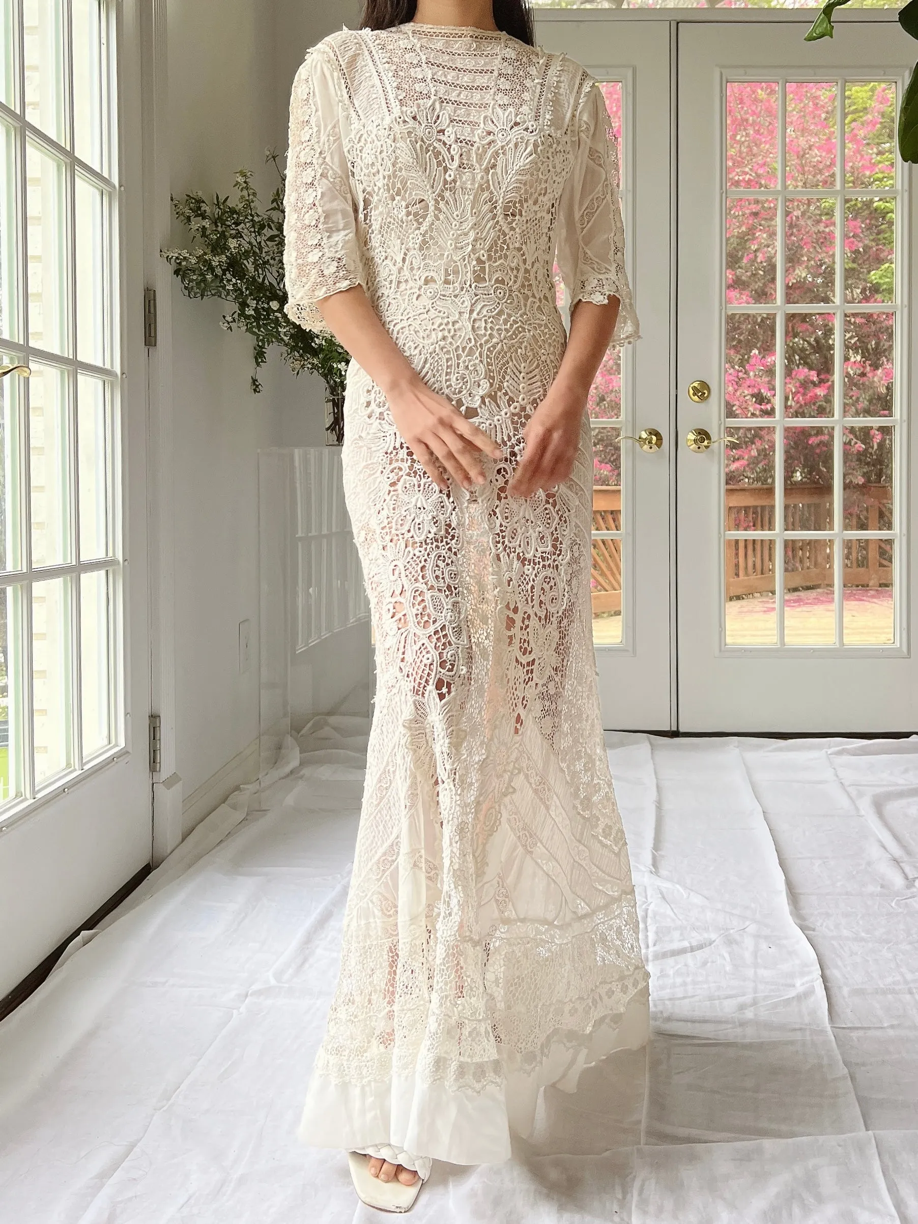 Antique Crochet Embroidered Dress - XS/S