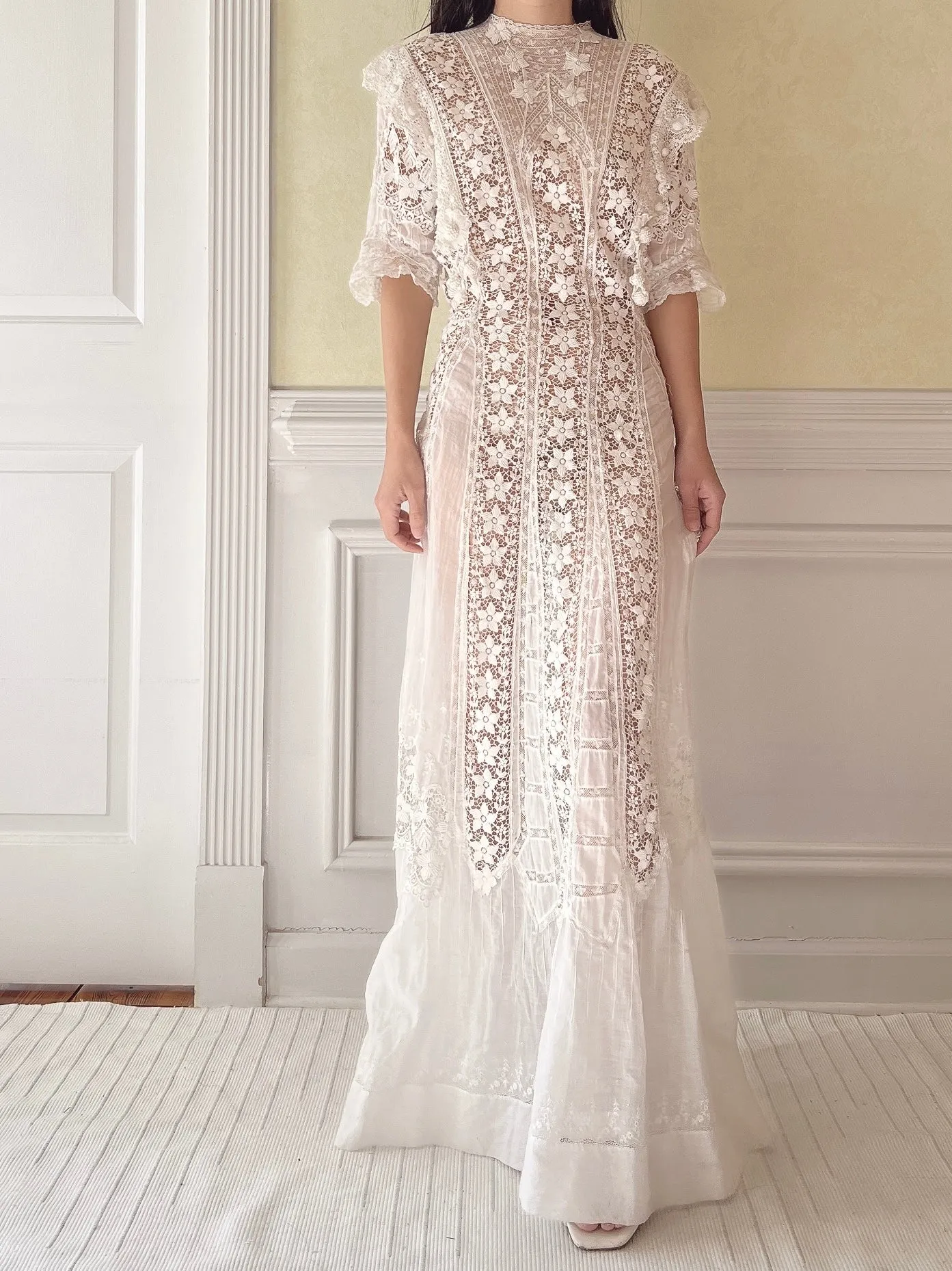 Antique Silk/Cotton Batiste Dress - S