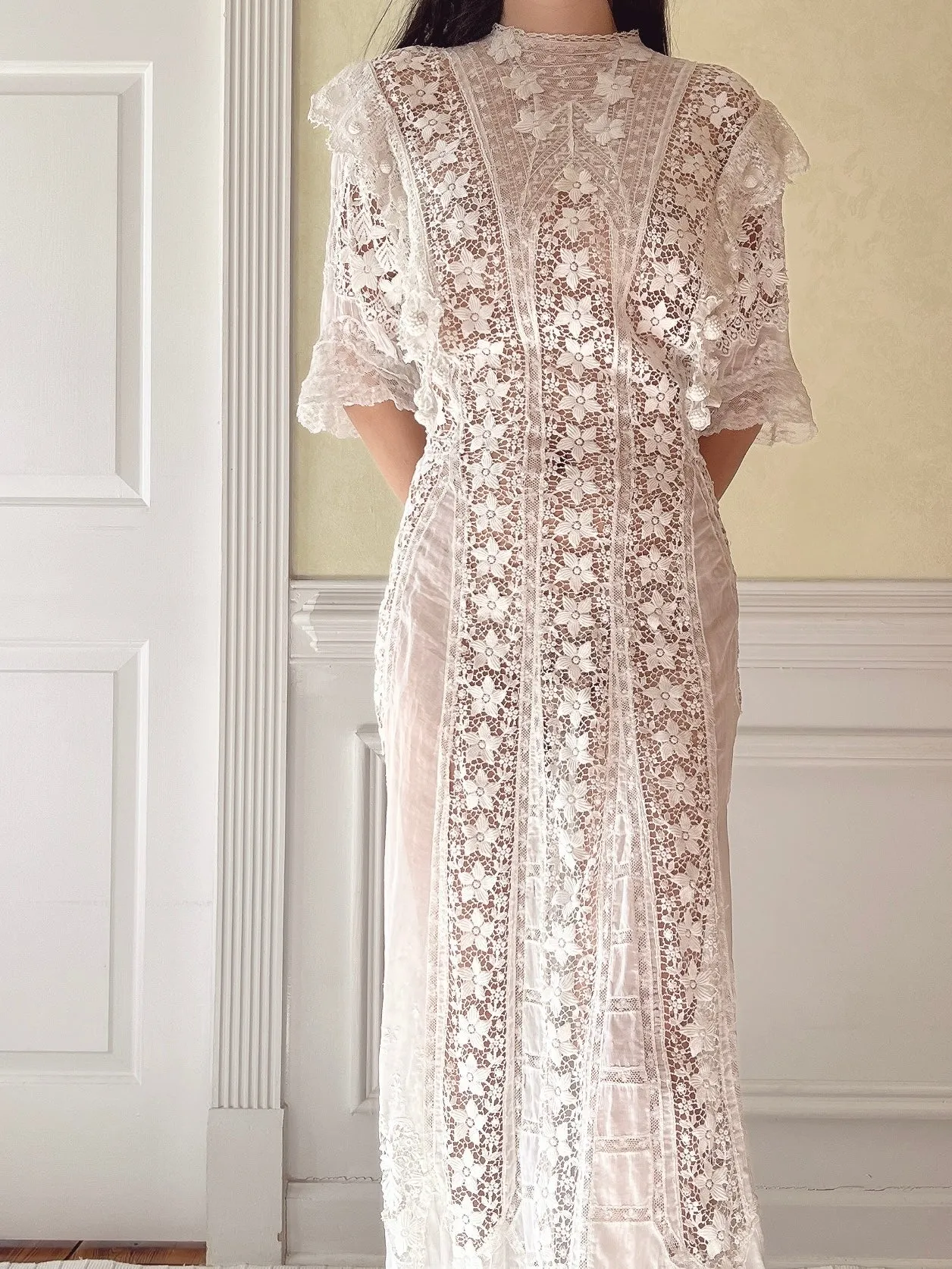 Antique Silk/Cotton Batiste Dress - S