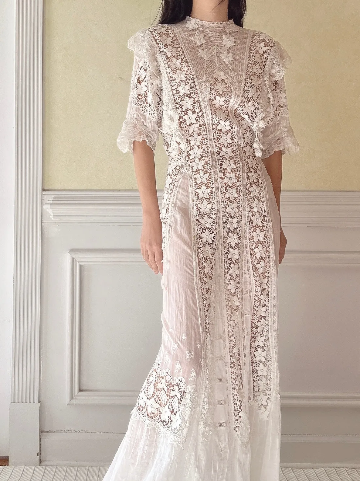 Antique Silk/Cotton Batiste Dress - S