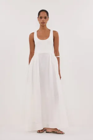 APRIL WHITE HYBRID KNIT MIDI DRESS