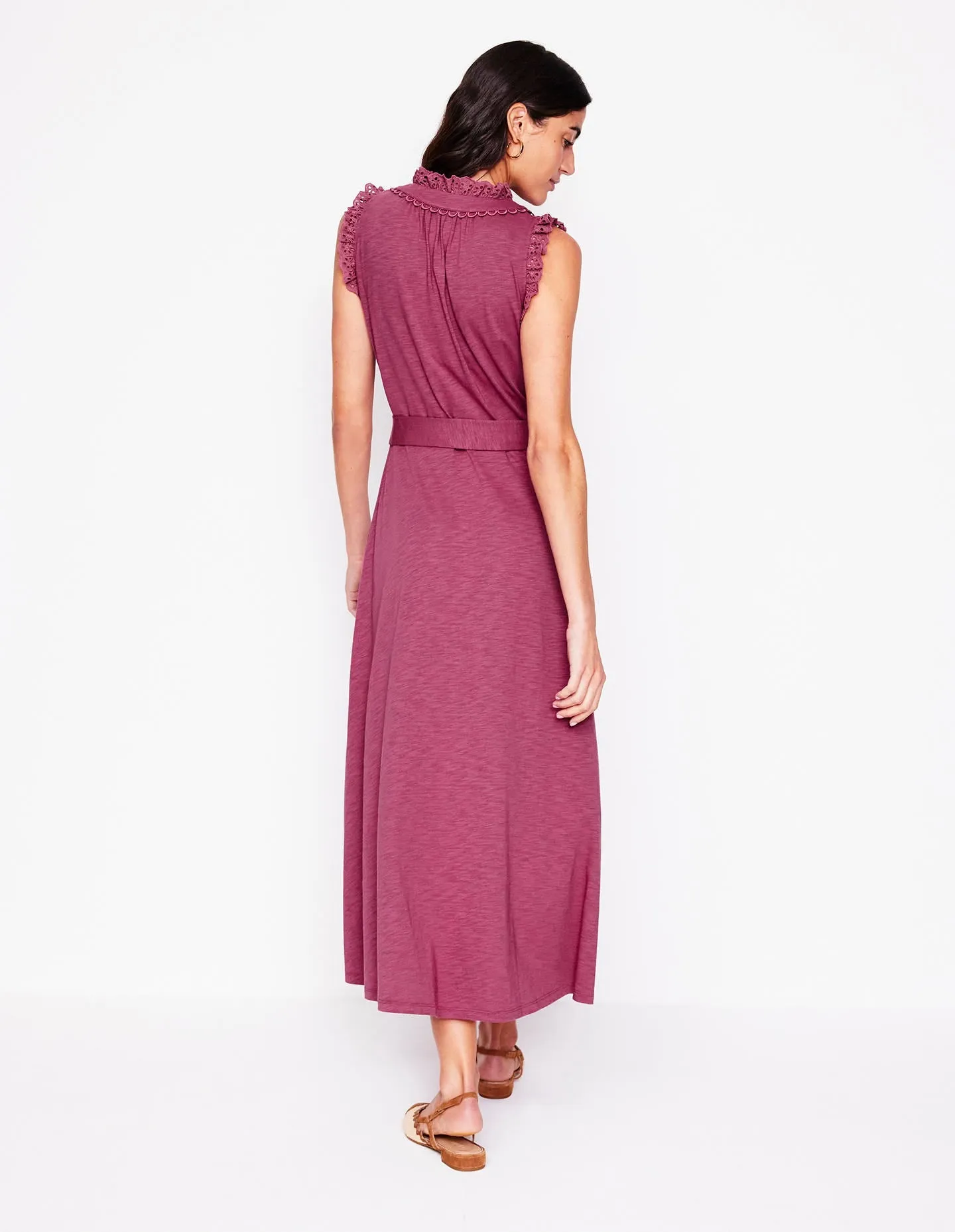 Aria Broderie Trim Midi Dress-Plum Purple