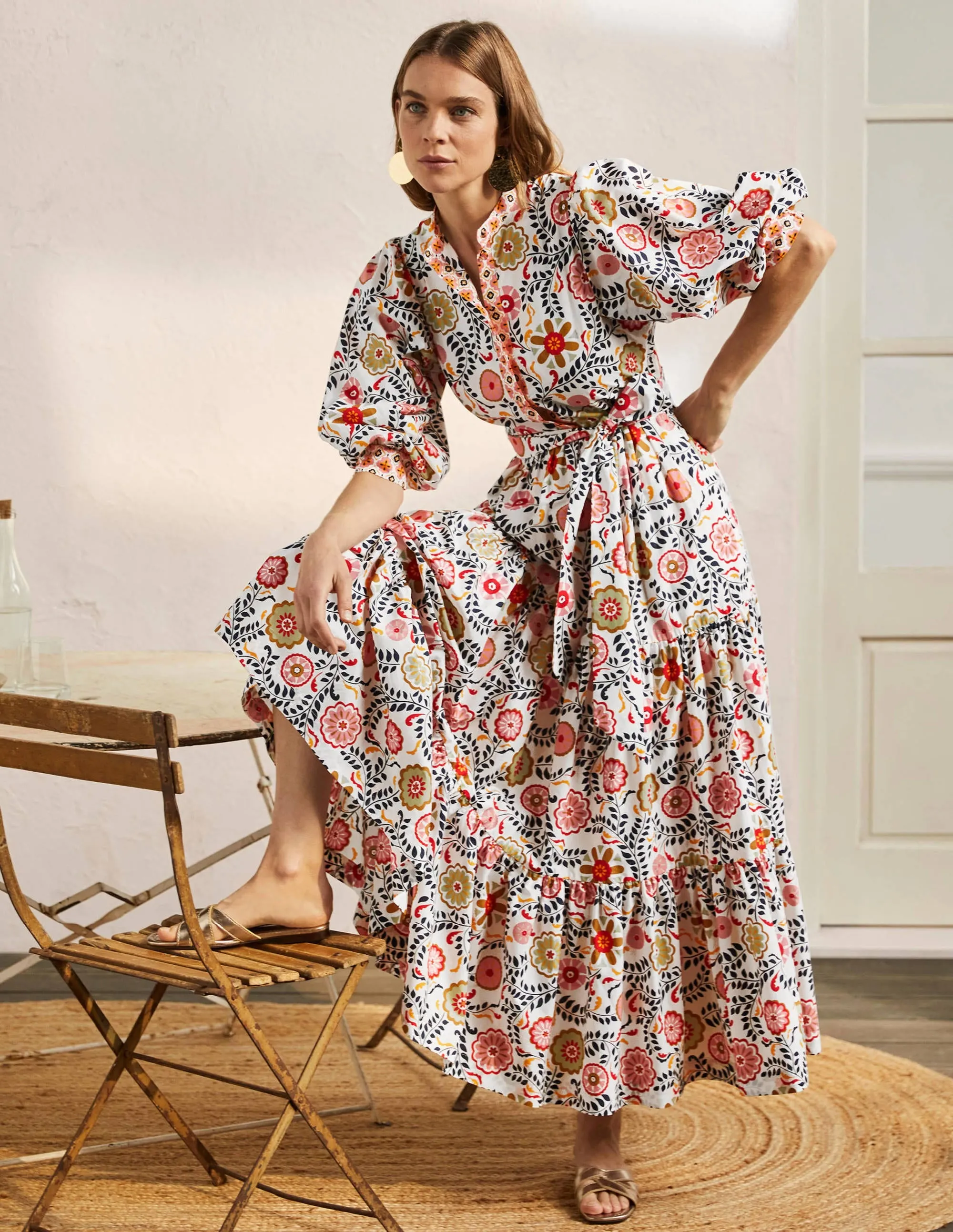 Ava Tiered Maxi Dress-Ivory. Opulent Garden