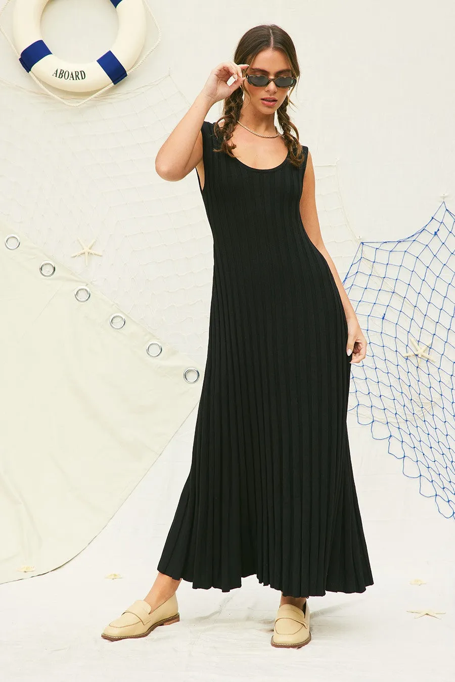 Bailey Ribbed Knit Maxi Dress in Black