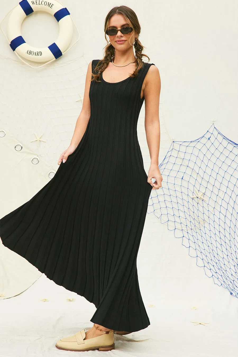 Bailey Ribbed Knit Maxi Dress in Black