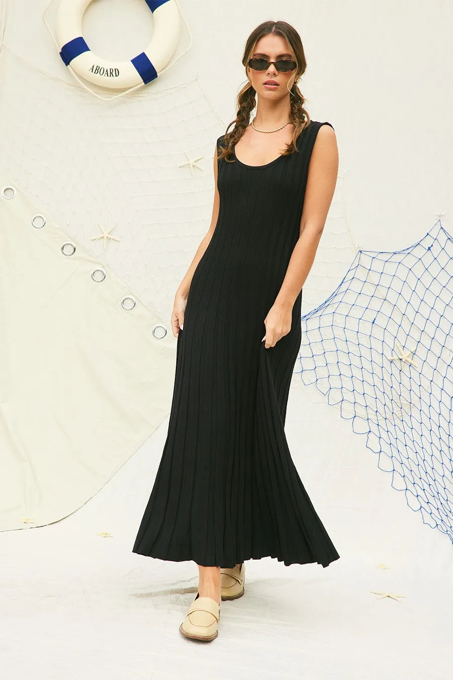Bailey Ribbed Knit Maxi Dress in Black