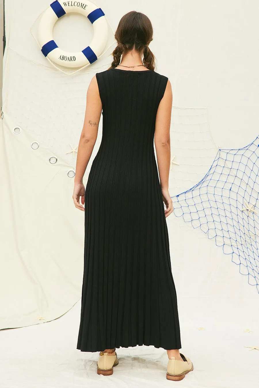 Bailey Ribbed Knit Maxi Dress in Black
