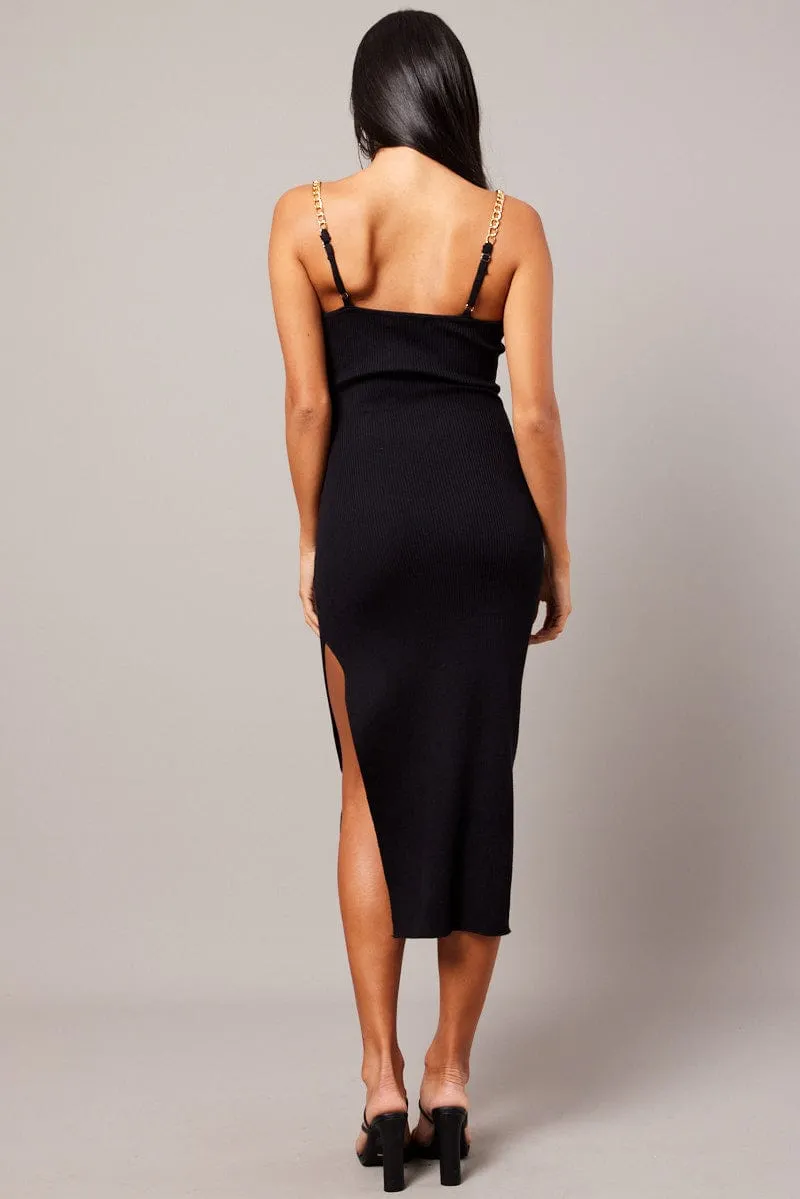 Black Knit Dress Chain Shoulder