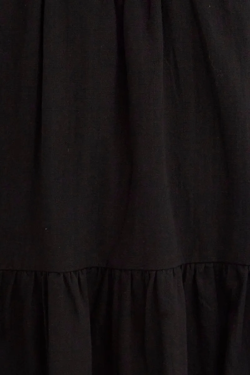 Black Midi Dress Sleeveless Ruched Tiered