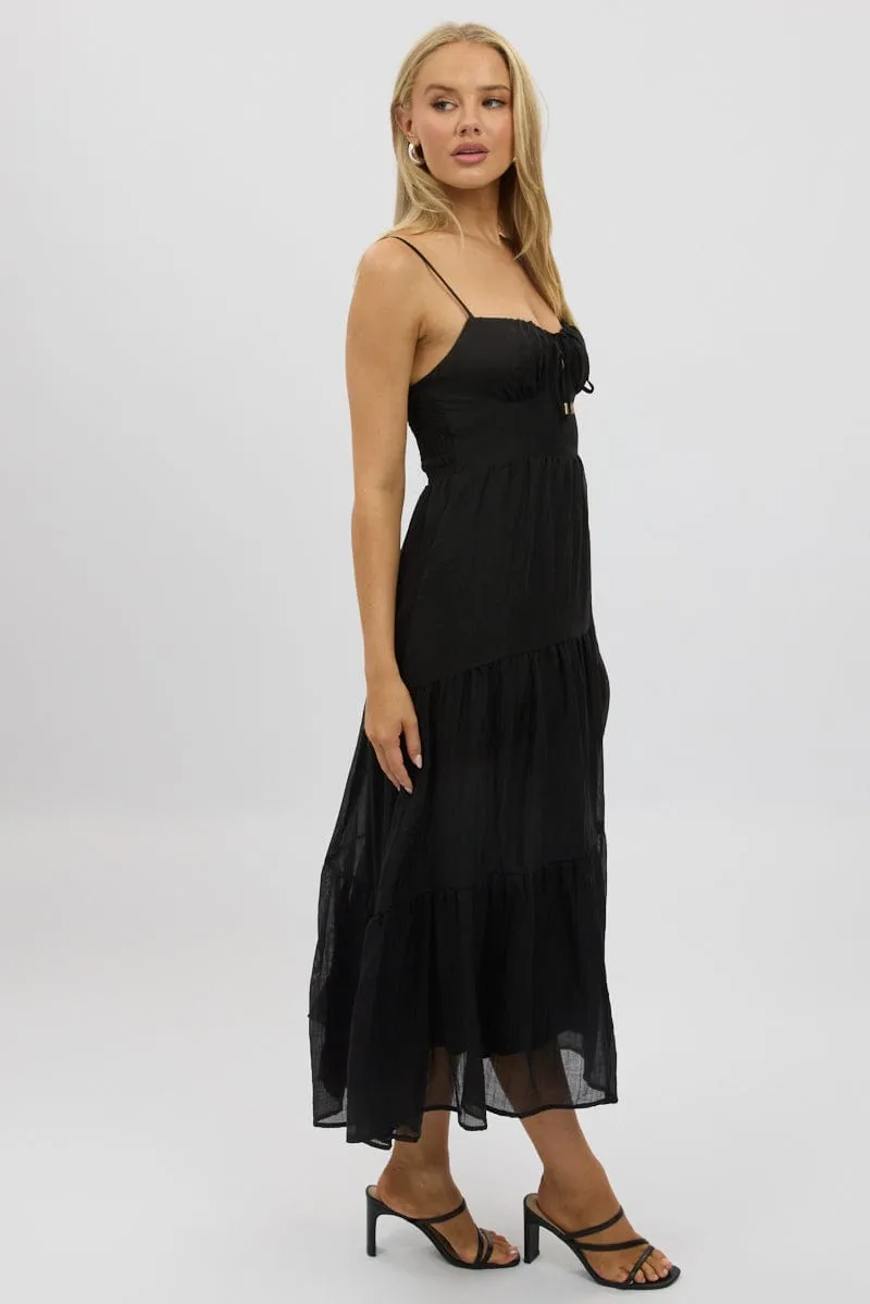 Black Midi Dress Tiered Strappy