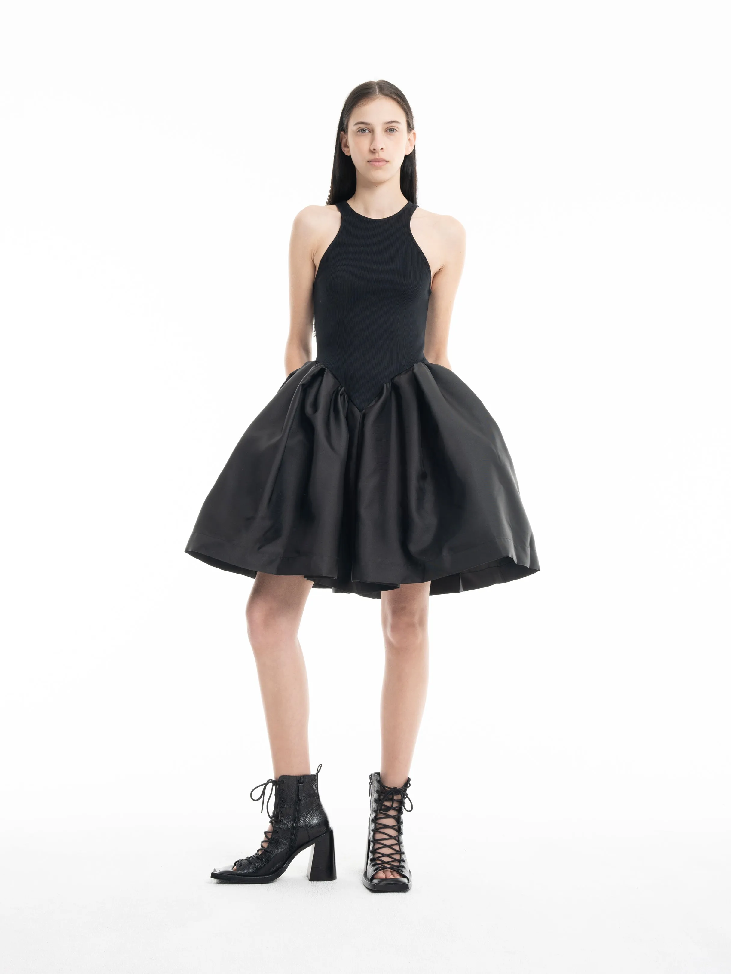 BLACK MINI DRESS WITH TANK TOP SCOOPED