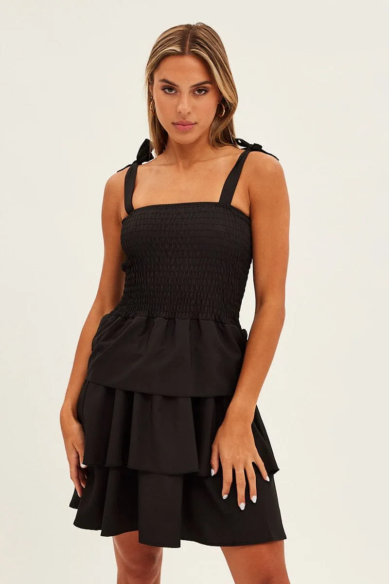 Black Tie Shoulder Skater Dress