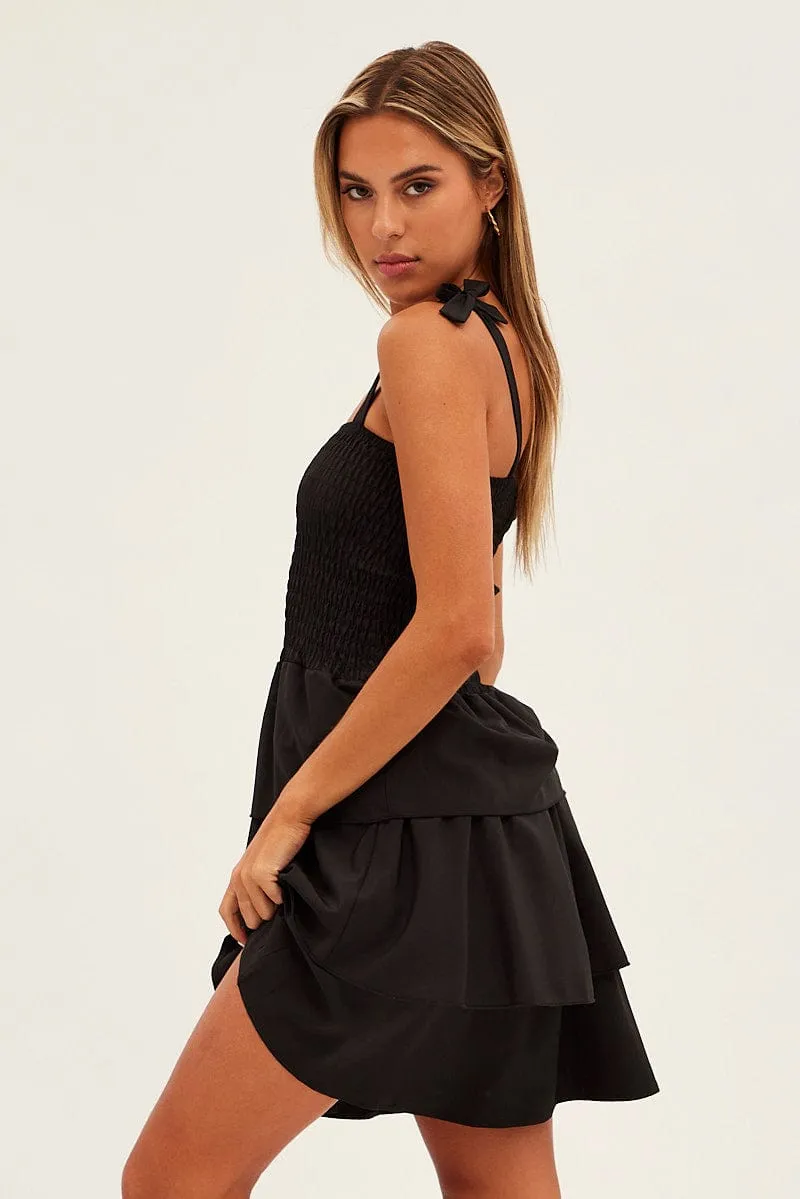 Black Tie Shoulder Skater Dress