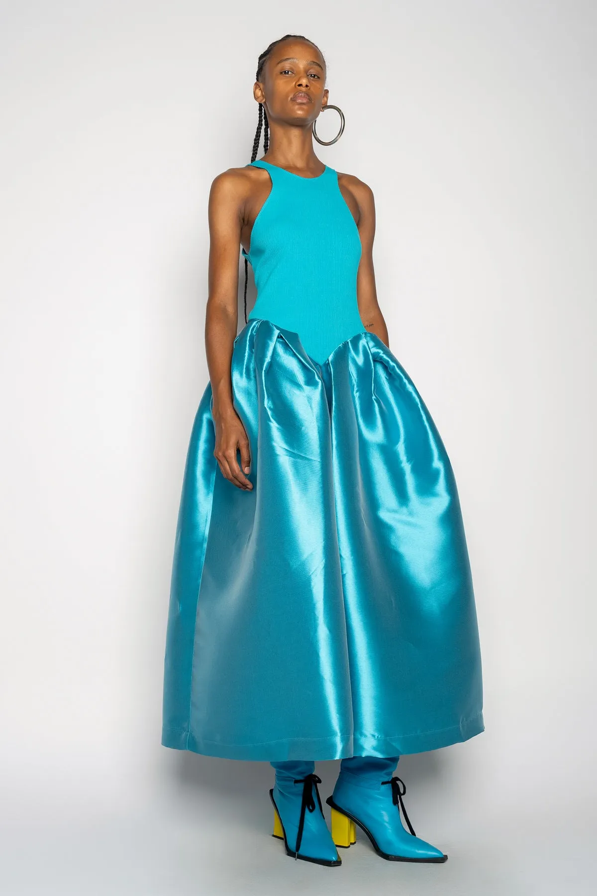 BLUE DRESS WITH TANK TOP SCOOPED