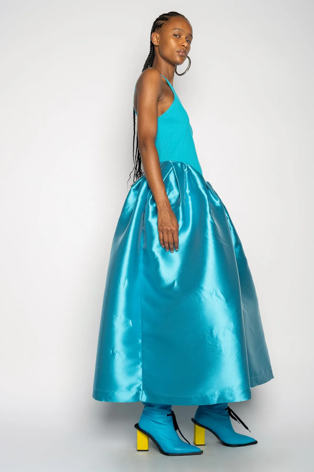 BLUE DRESS WITH TANK TOP SCOOPED