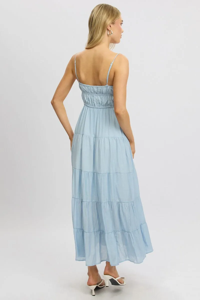 Blue Maxi Dress Ruched Detail