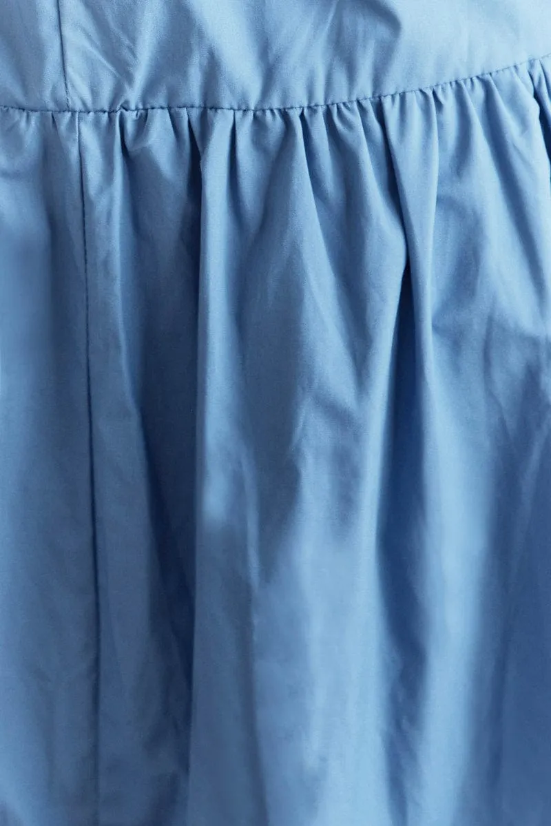 Blue Maxi Dress V-Neck Sleeveless Poplin