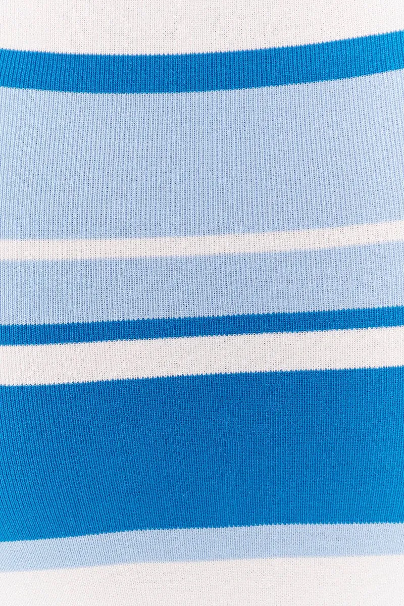 Blue Stripe Knit Dress Sleeveless Midi Cut Out