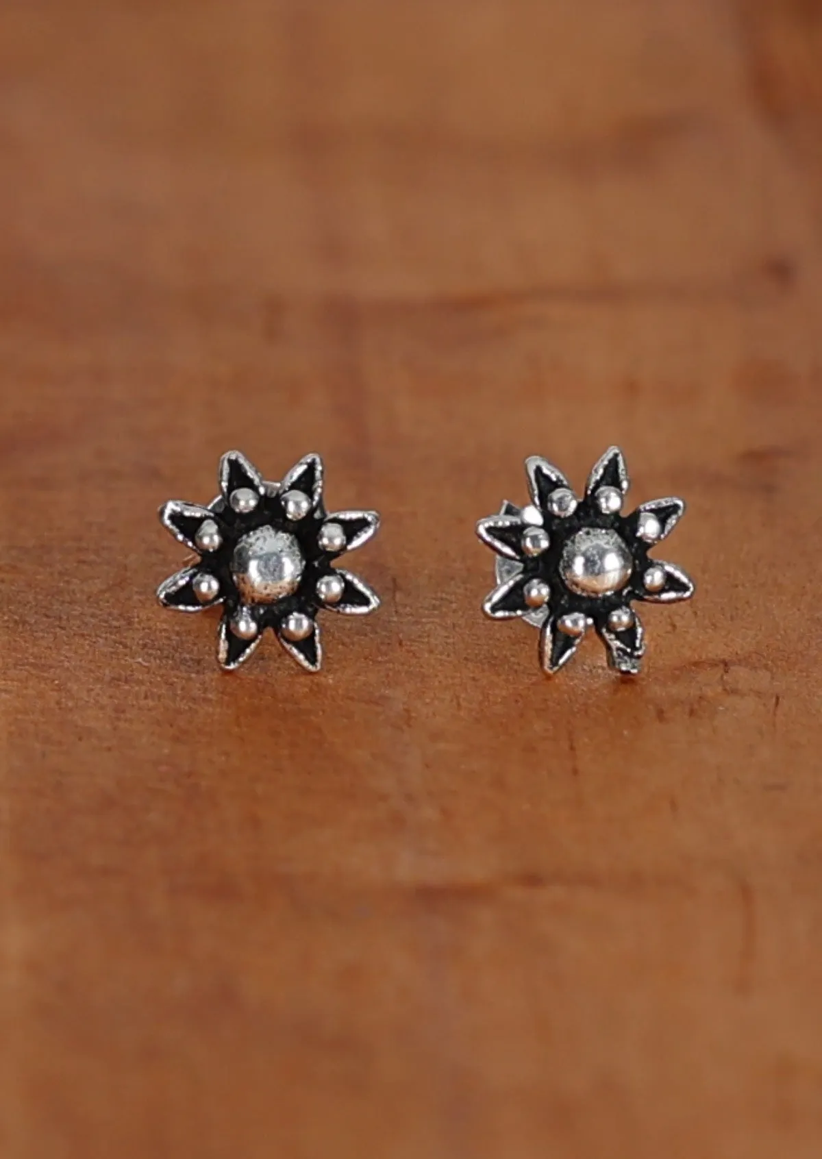 Boho Silver Flower Studs