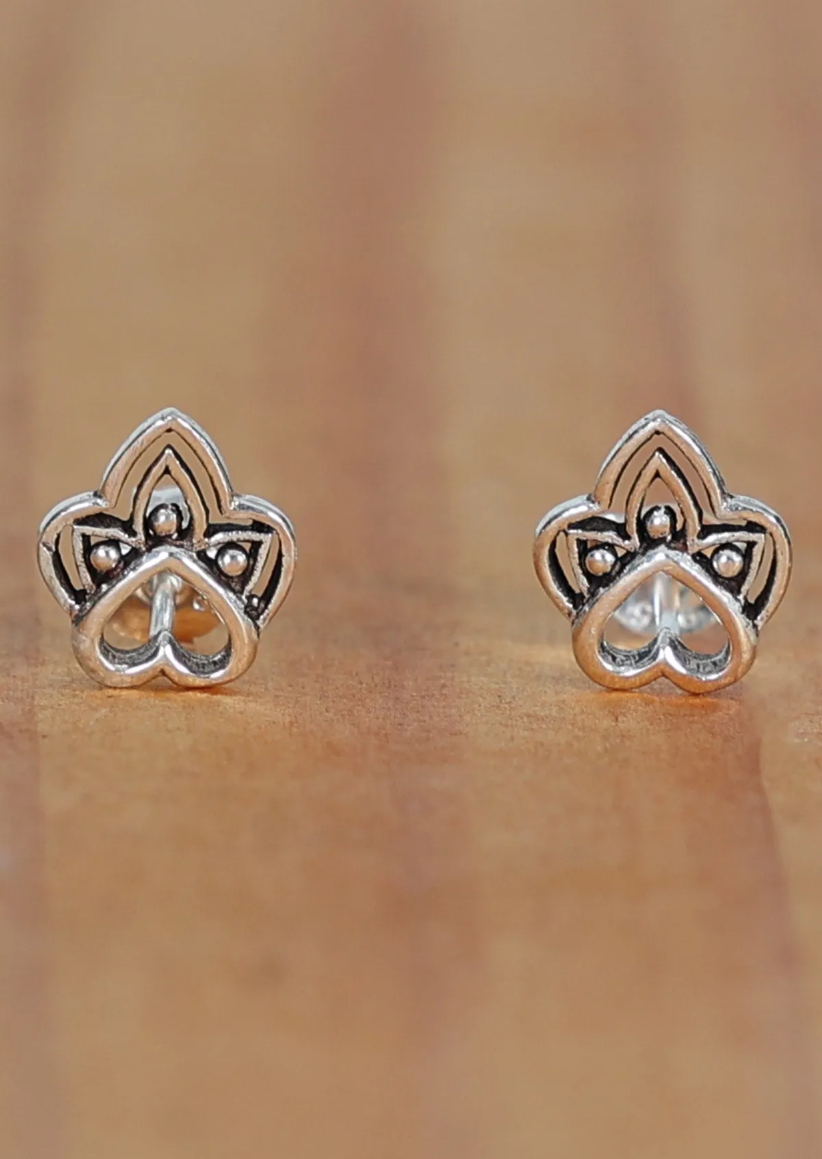 Boho Silver Heart Studs