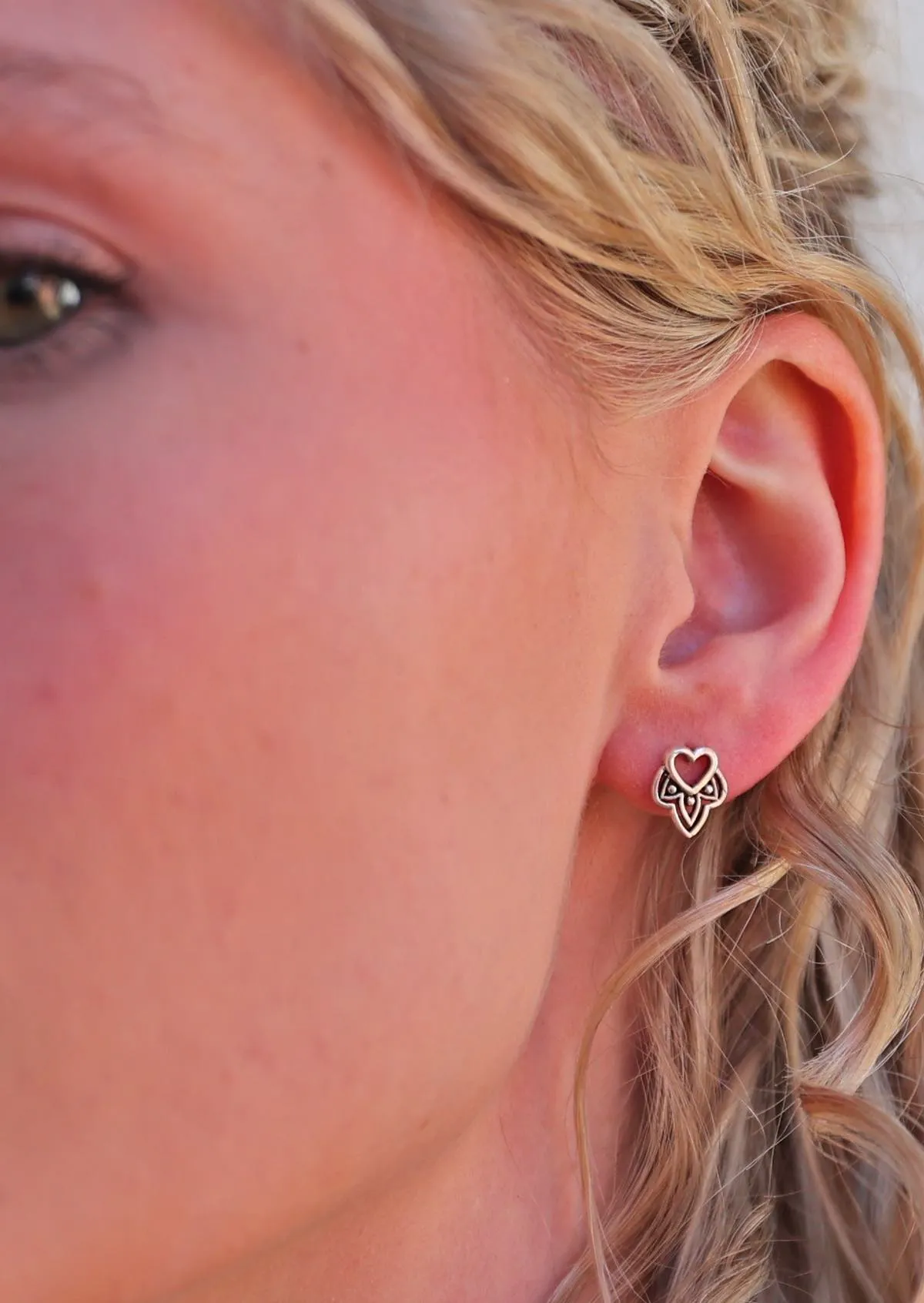 Boho Silver Heart Studs