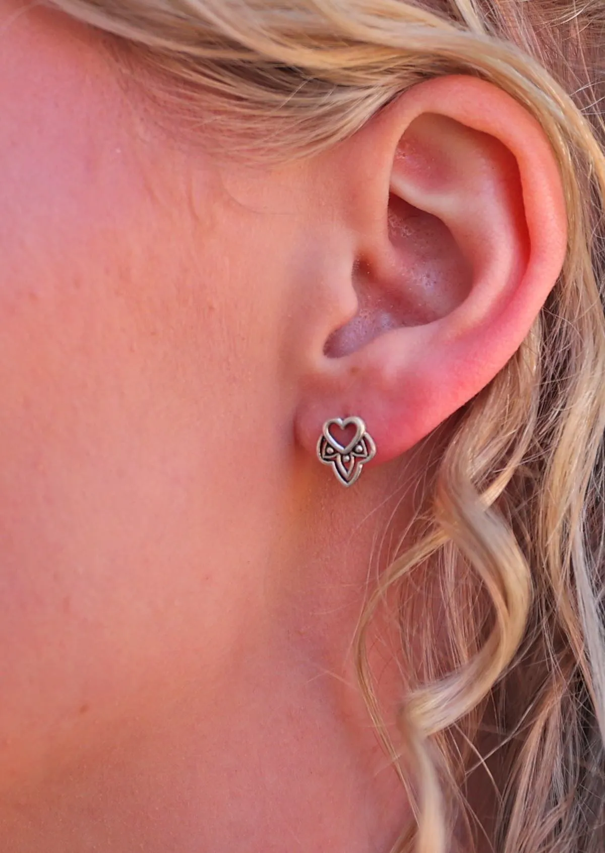 Boho Silver Heart Studs