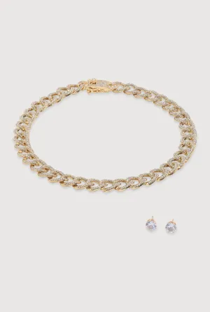 Box Clasp Chain Link Necklace and Stud Earrings