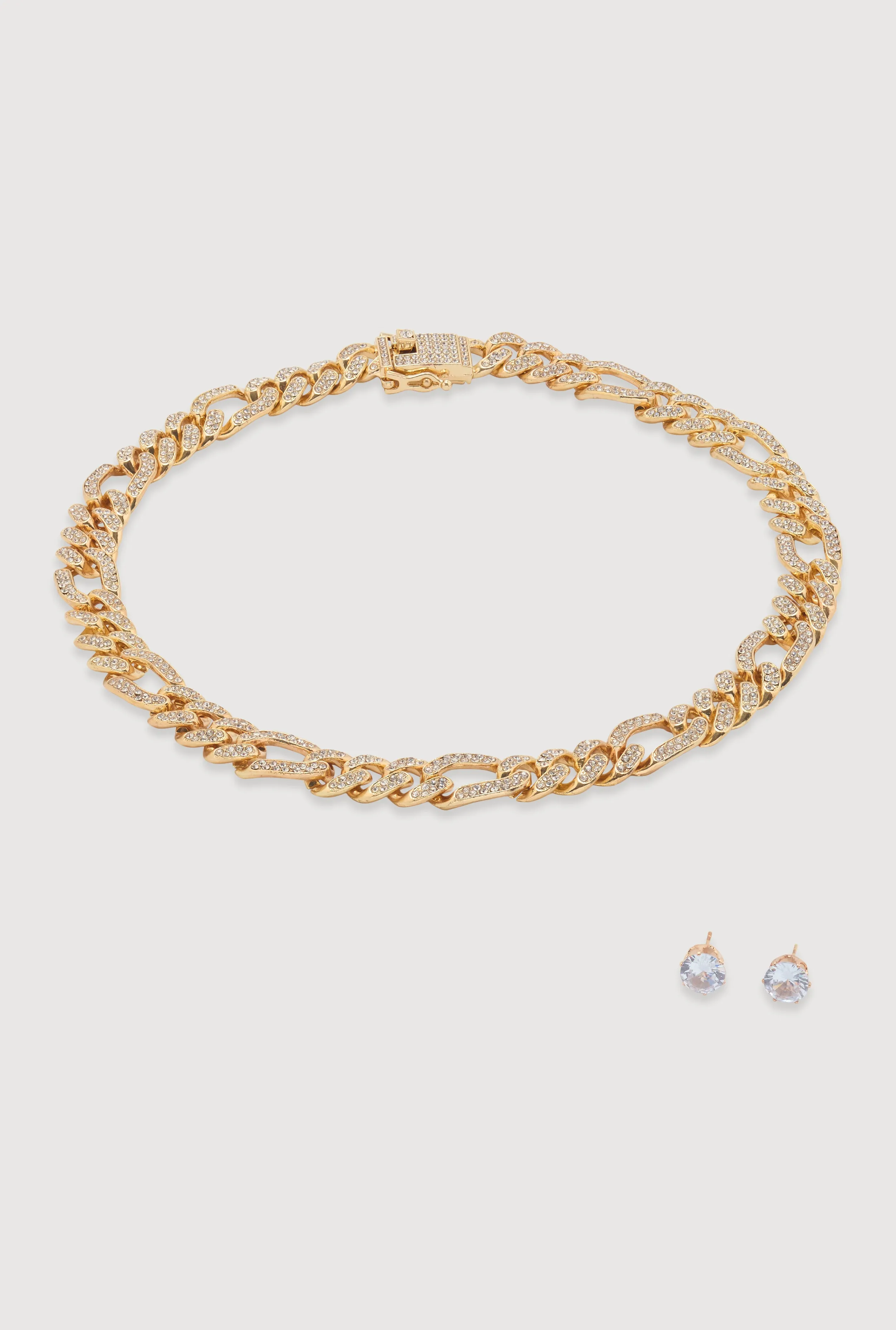 Box Clasp Chain Link Necklace with Stud Earrings