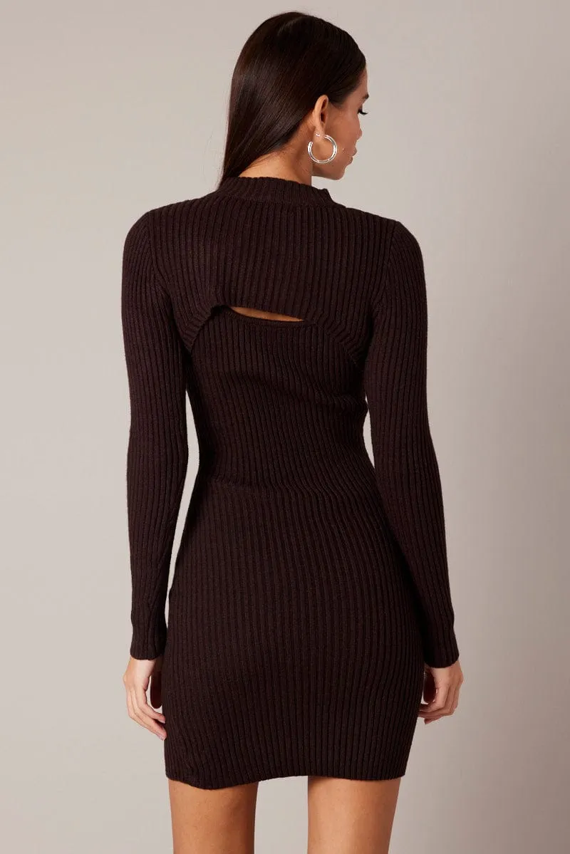 Brown Knit Dress and Shrug Set Mini