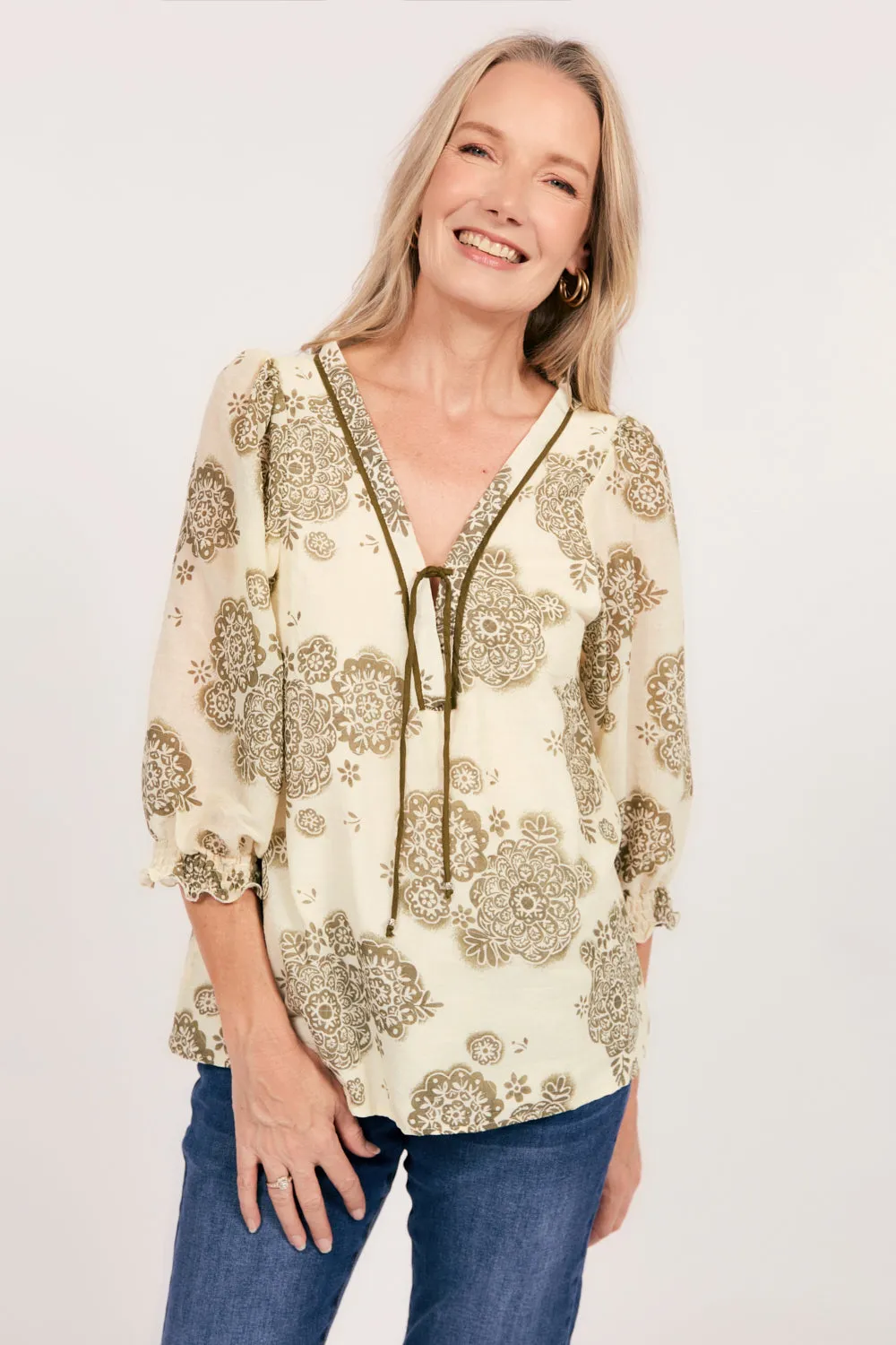 Cairo Boho Blouse in Moroccan Belle Olive