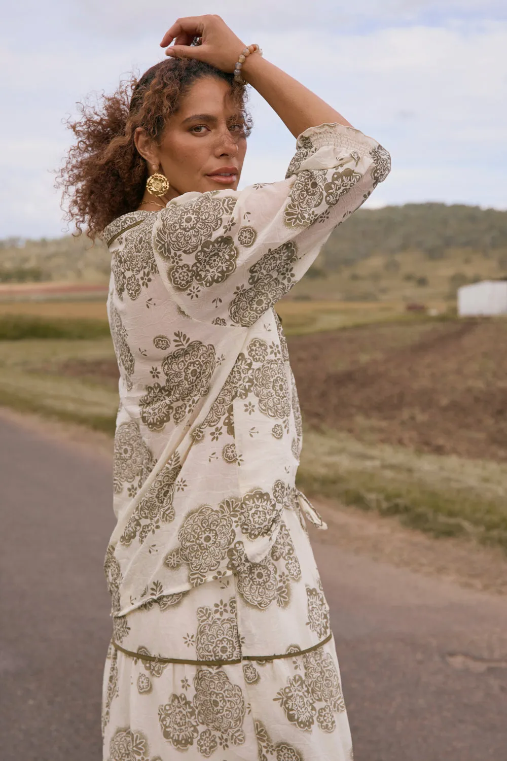 Cairo Boho Blouse in Moroccan Belle Olive