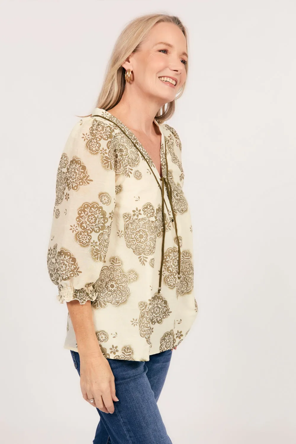 Cairo Boho Blouse in Moroccan Belle Olive