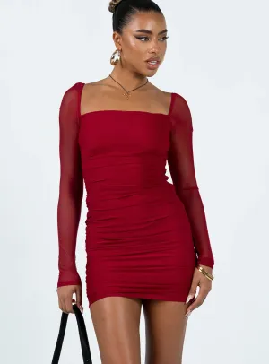 Charvi Long Sleeve Mini Dress Burgundy Petite