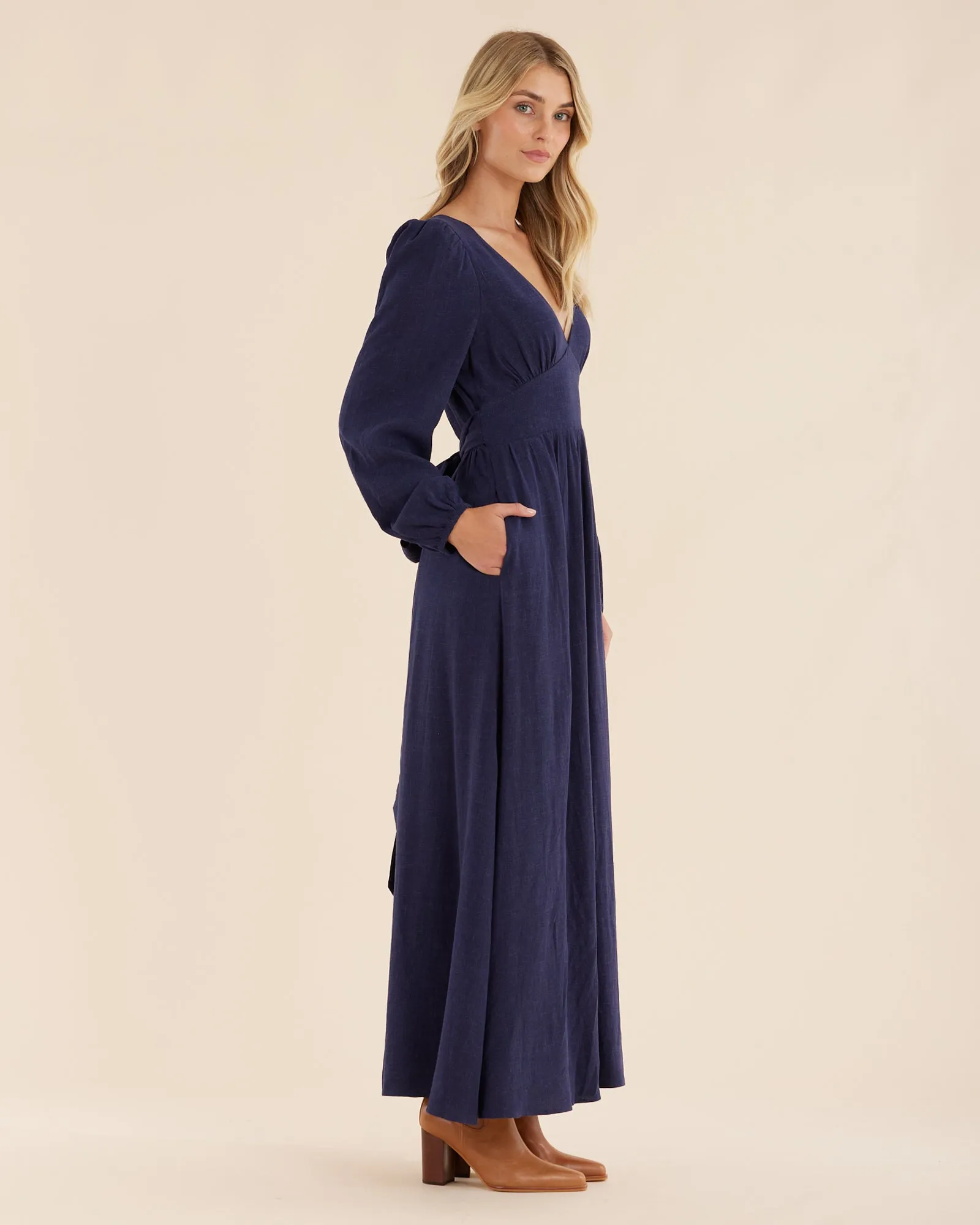 Chelsea V Neck Maxi Dress - Navy