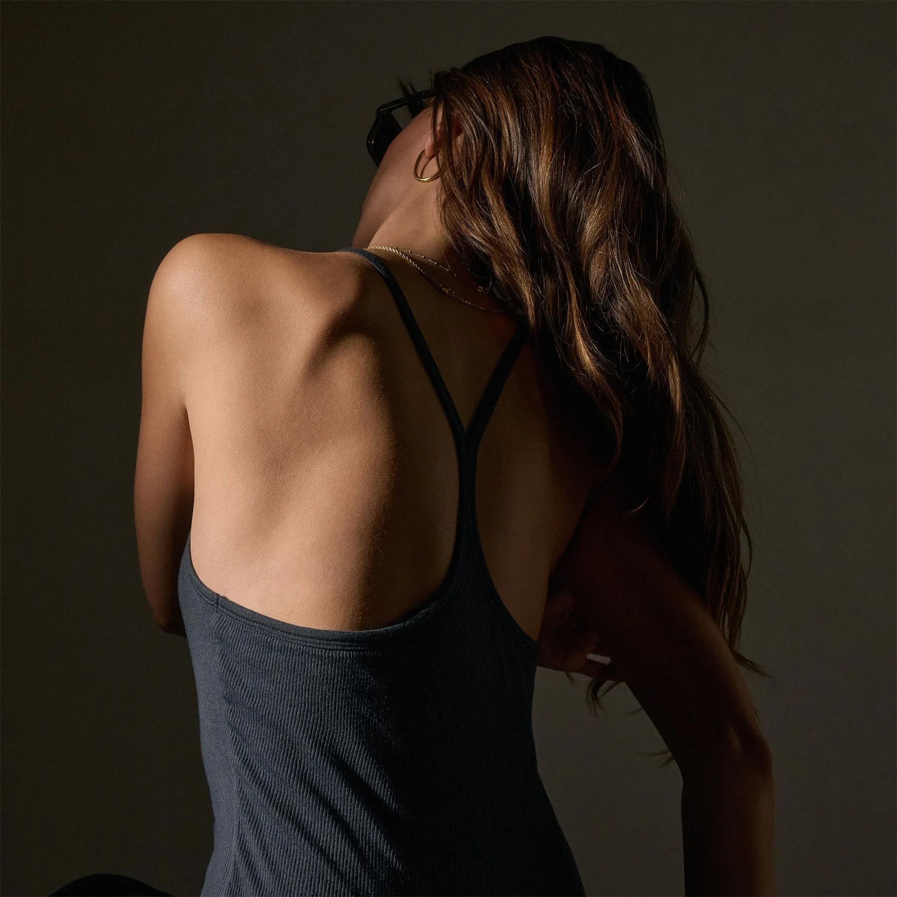 Cotton Cashmere Ribbed Racer Back Tank Dress - Asphalt