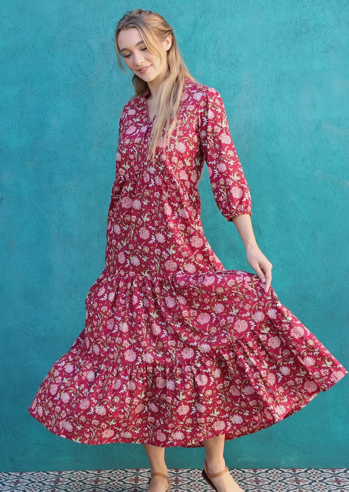 Cranberry Tiered Maxi Dress