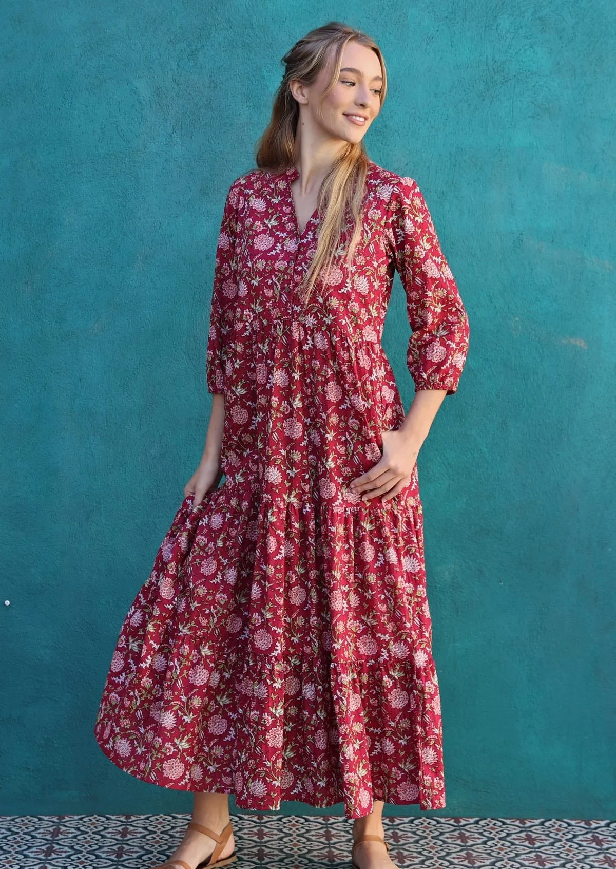 Cranberry Tiered Maxi Dress