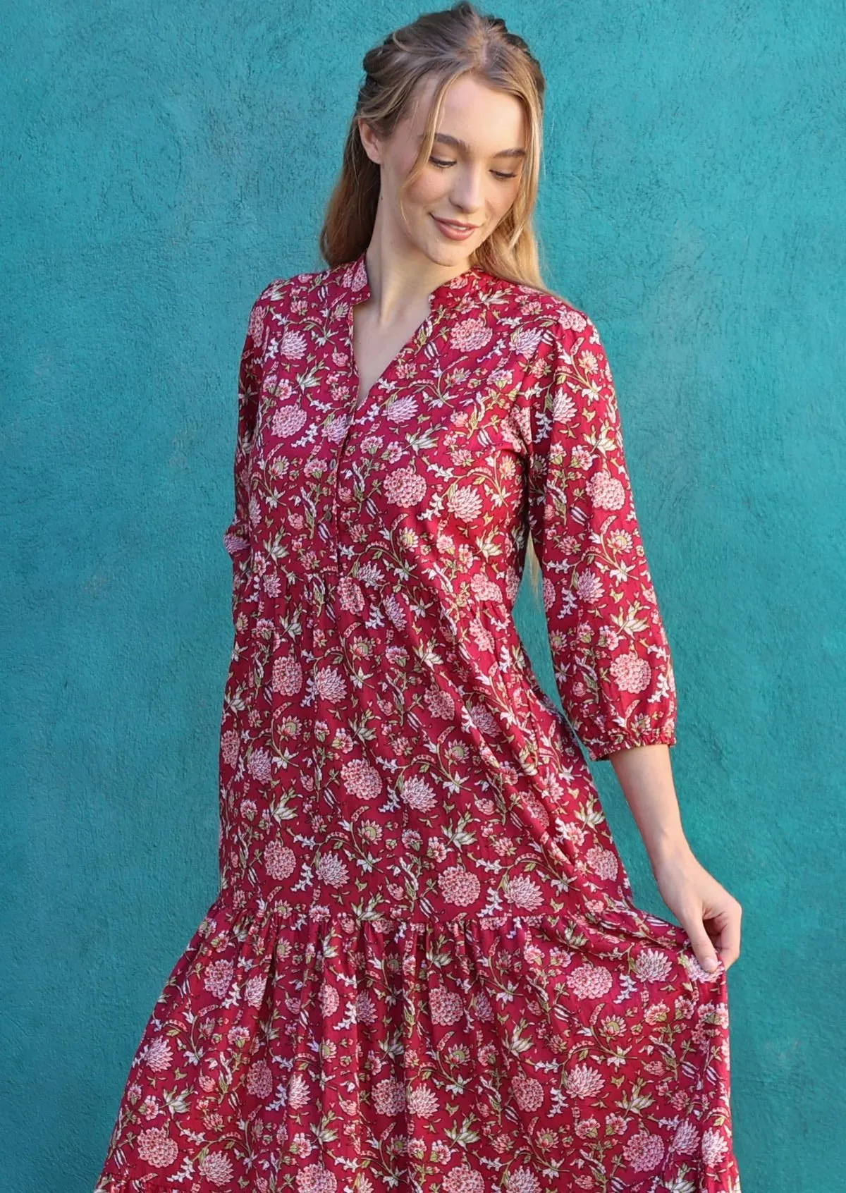 Cranberry Tiered Maxi Dress
