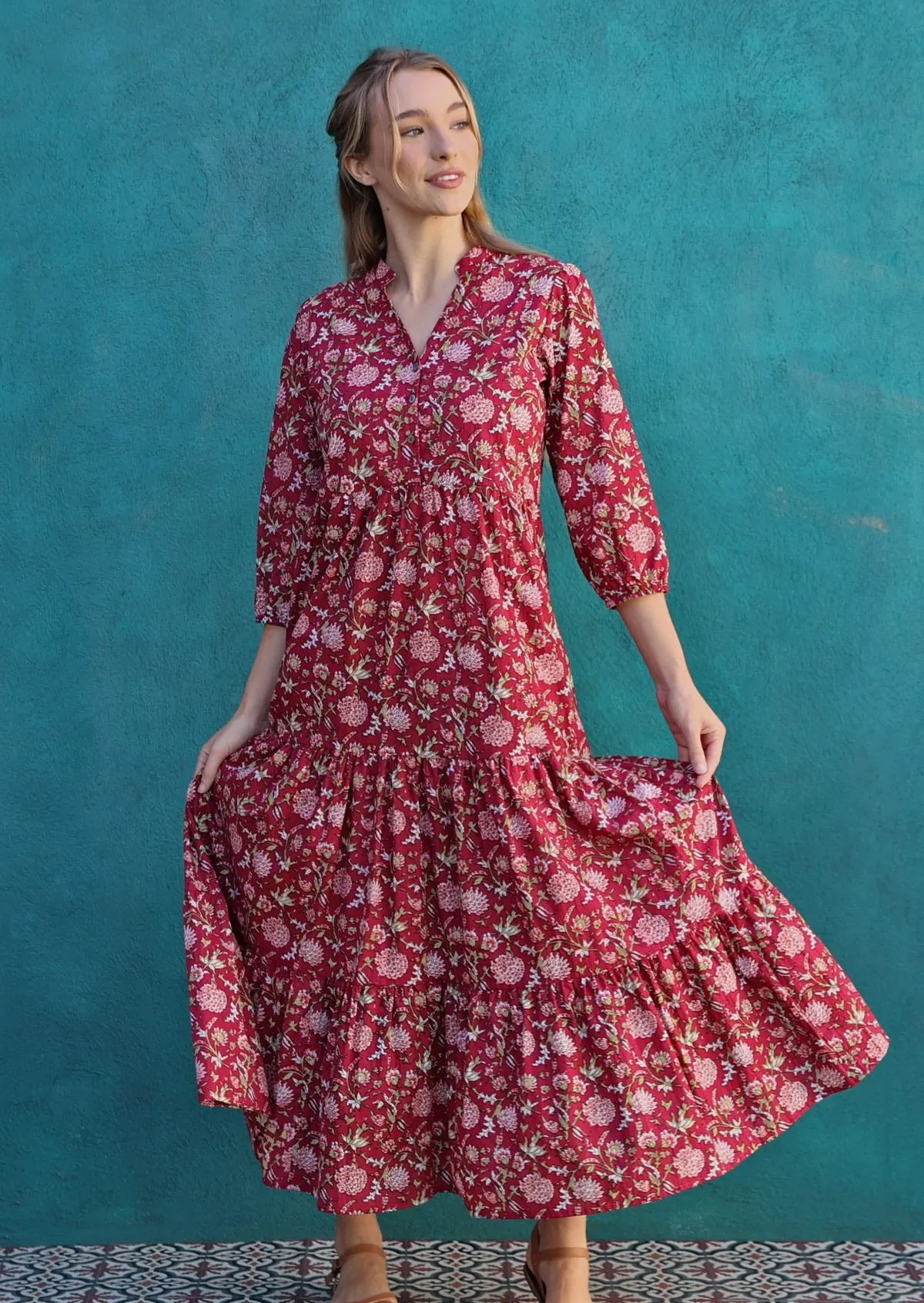 Cranberry Tiered Maxi Dress