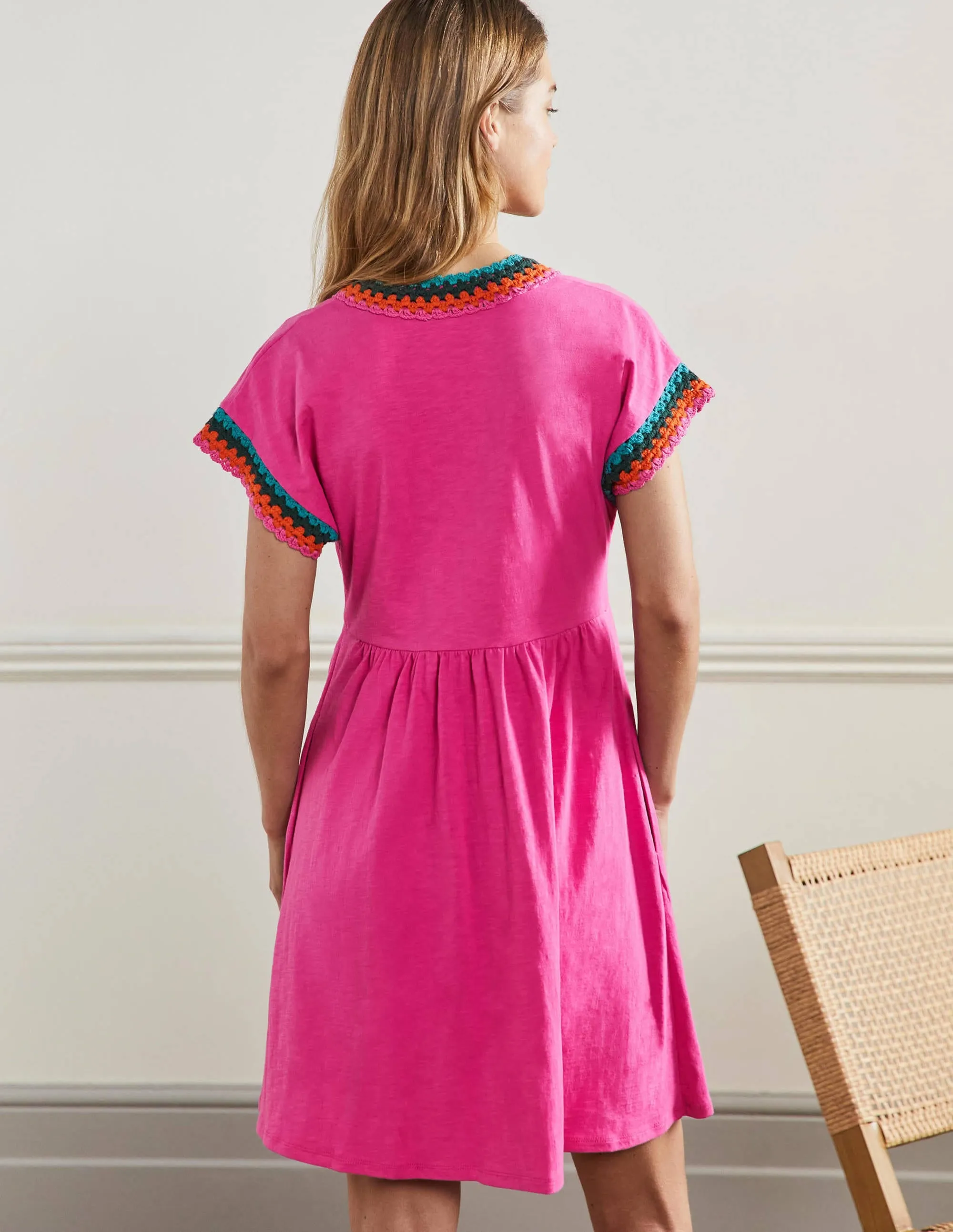 Crochet Trim Jersey Dress-Pop Pansy