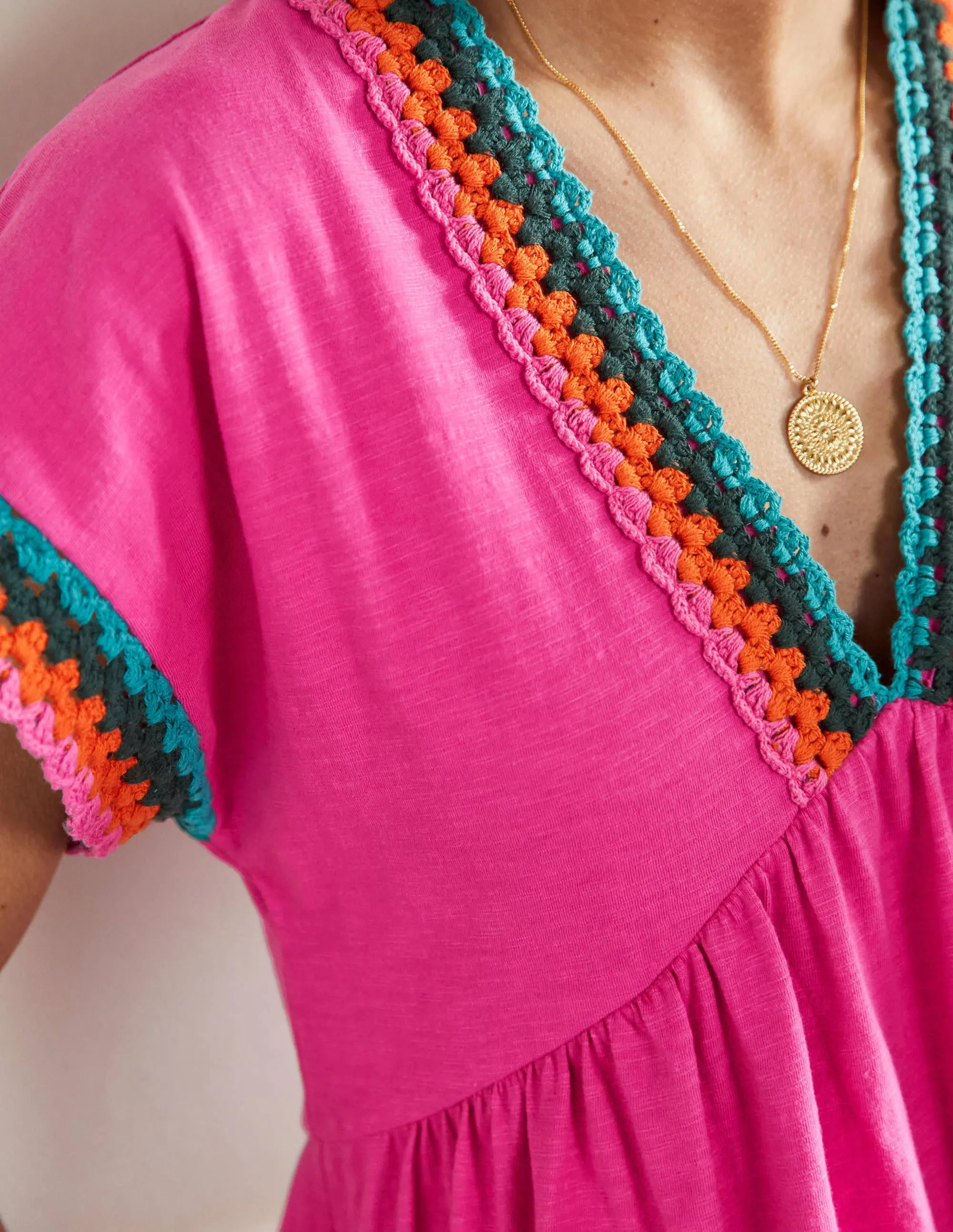 Crochet Trim Jersey Dress-Pop Pansy
