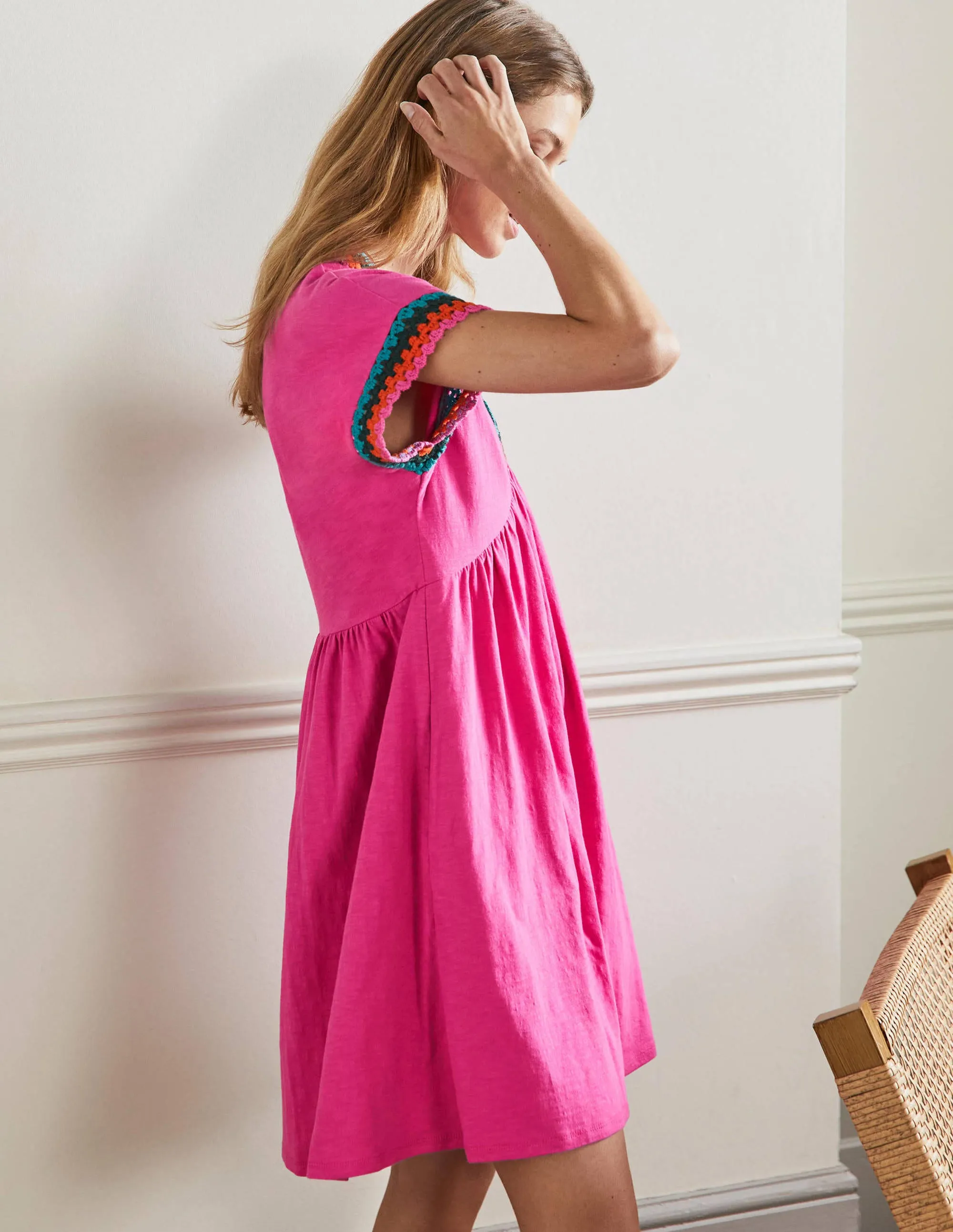 Crochet Trim Jersey Dress-Pop Pansy