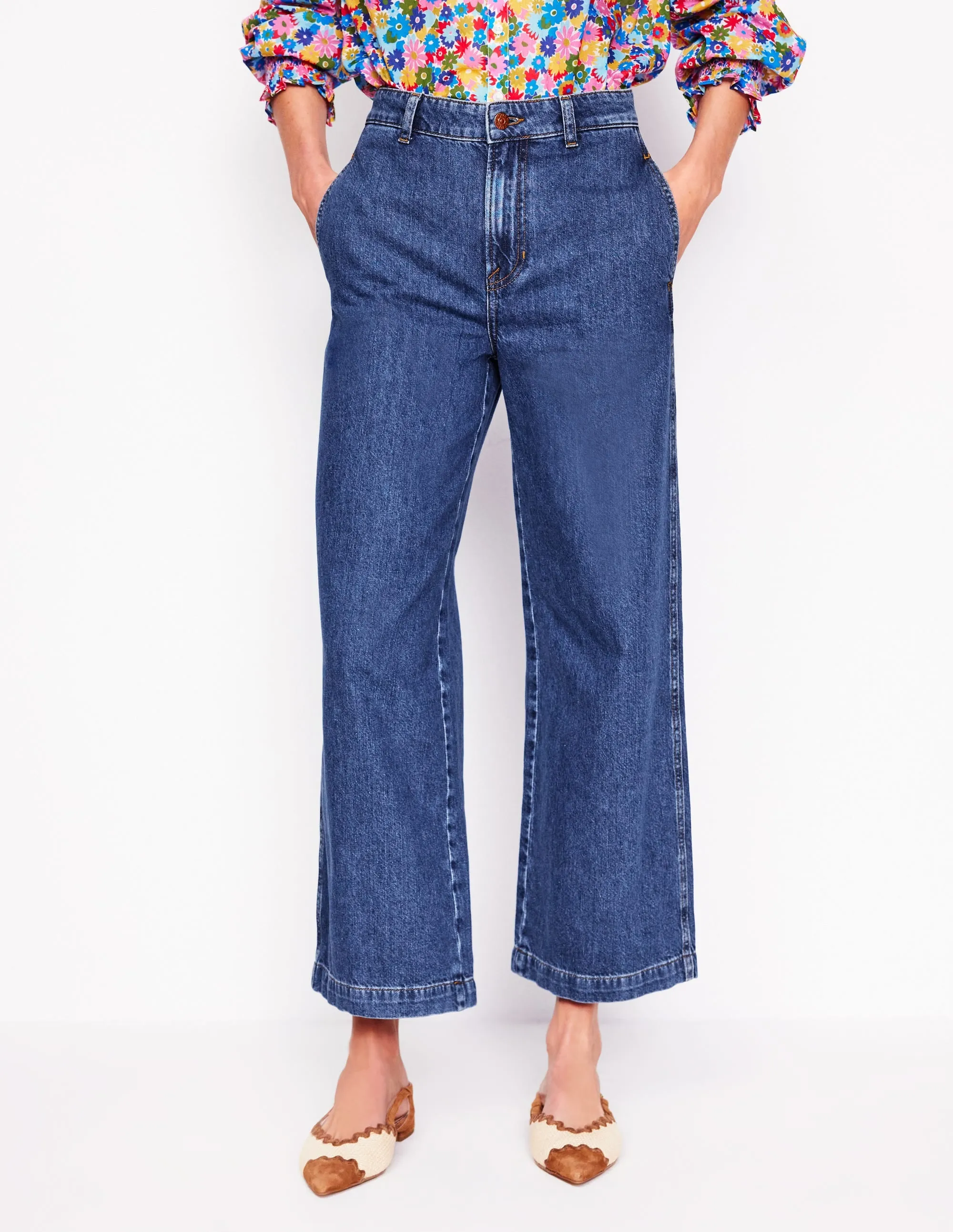 Cropped Fluid Jeans-Mid Vintage