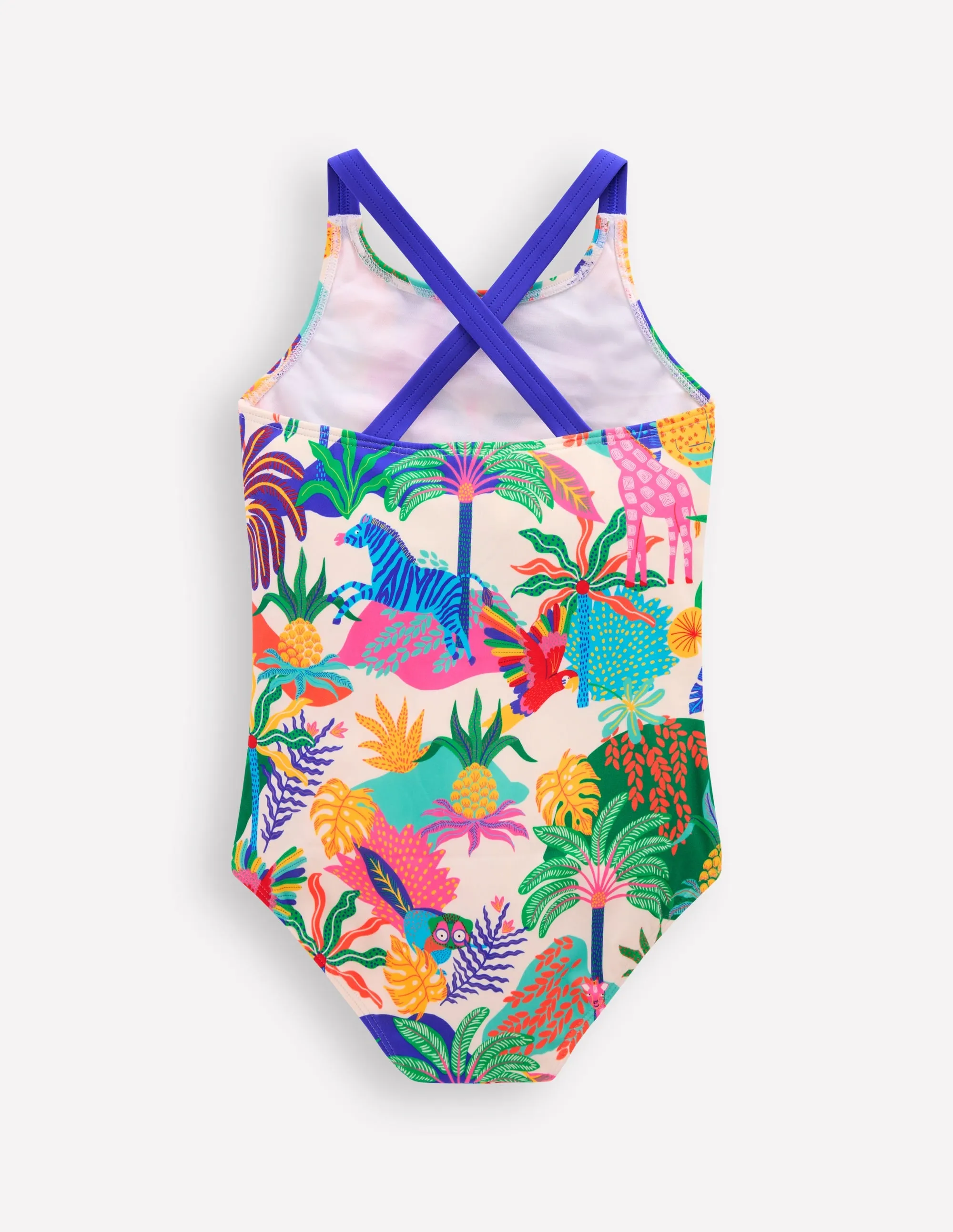 Cross-back Printed Swimsuit-Soft Ivory Multi Jungle