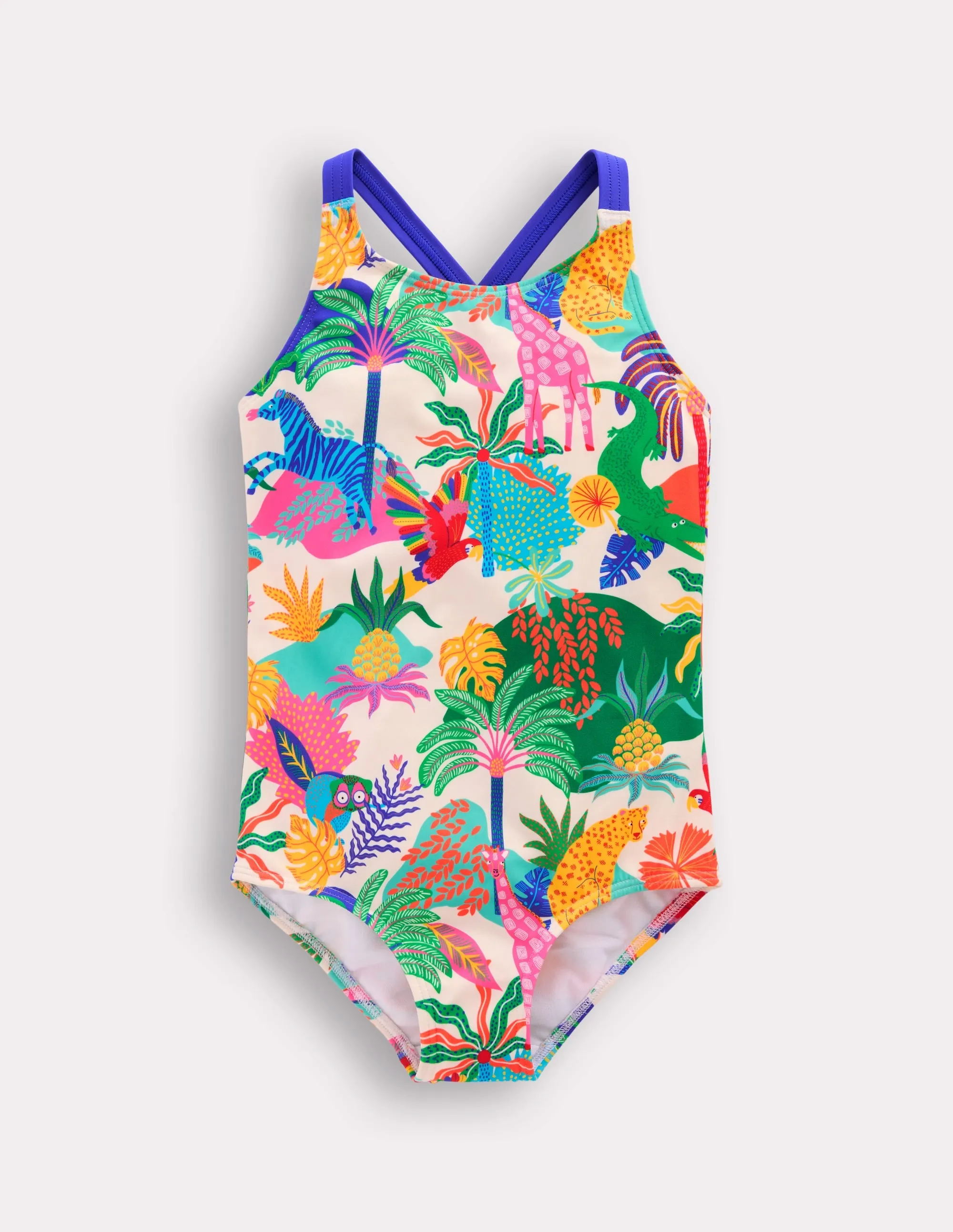 Cross-back Printed Swimsuit-Soft Ivory Multi Jungle