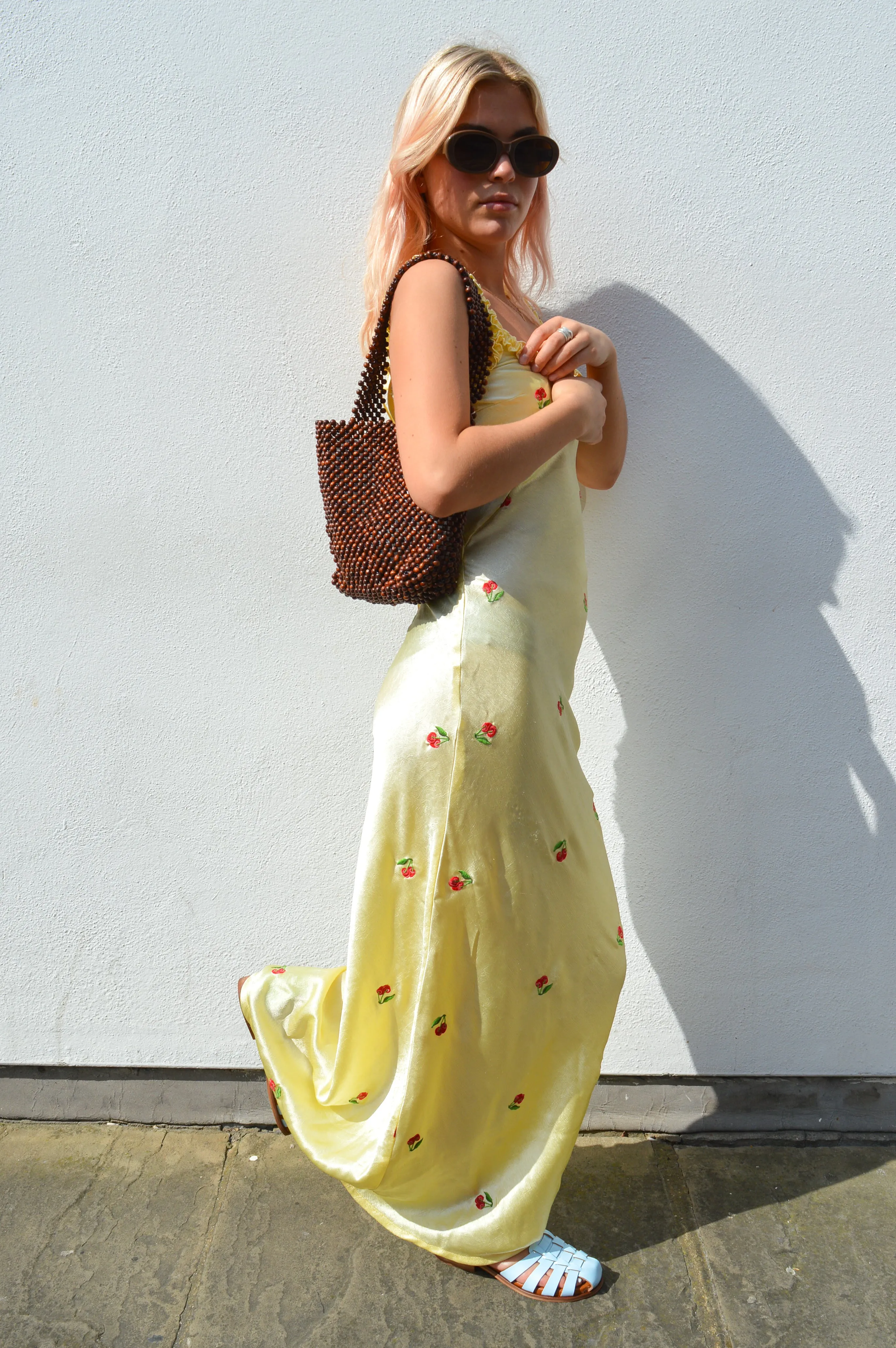 Damson Madder Simone Butter Yellow Slip Midi Dress