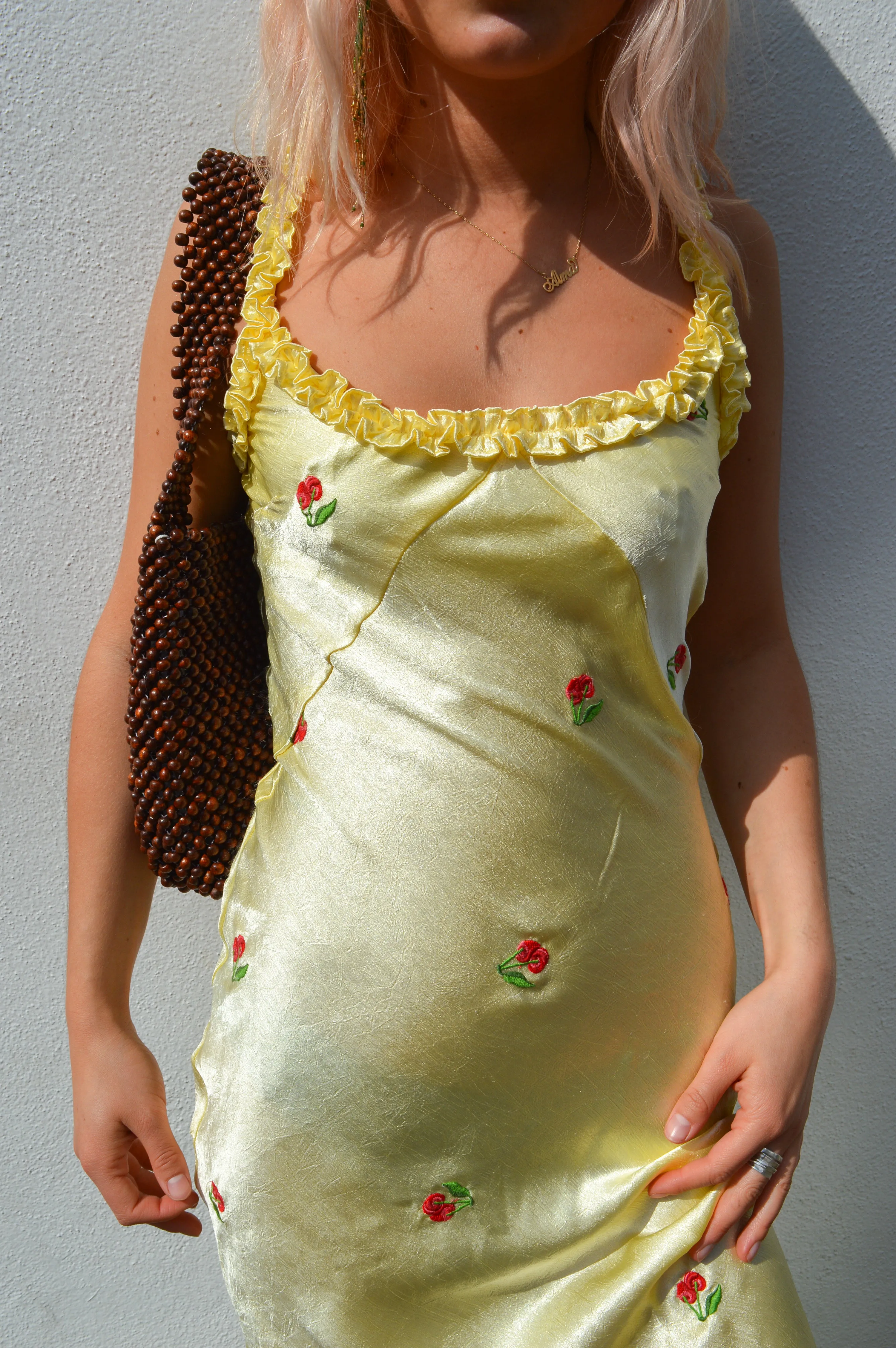 Damson Madder Simone Butter Yellow Slip Midi Dress