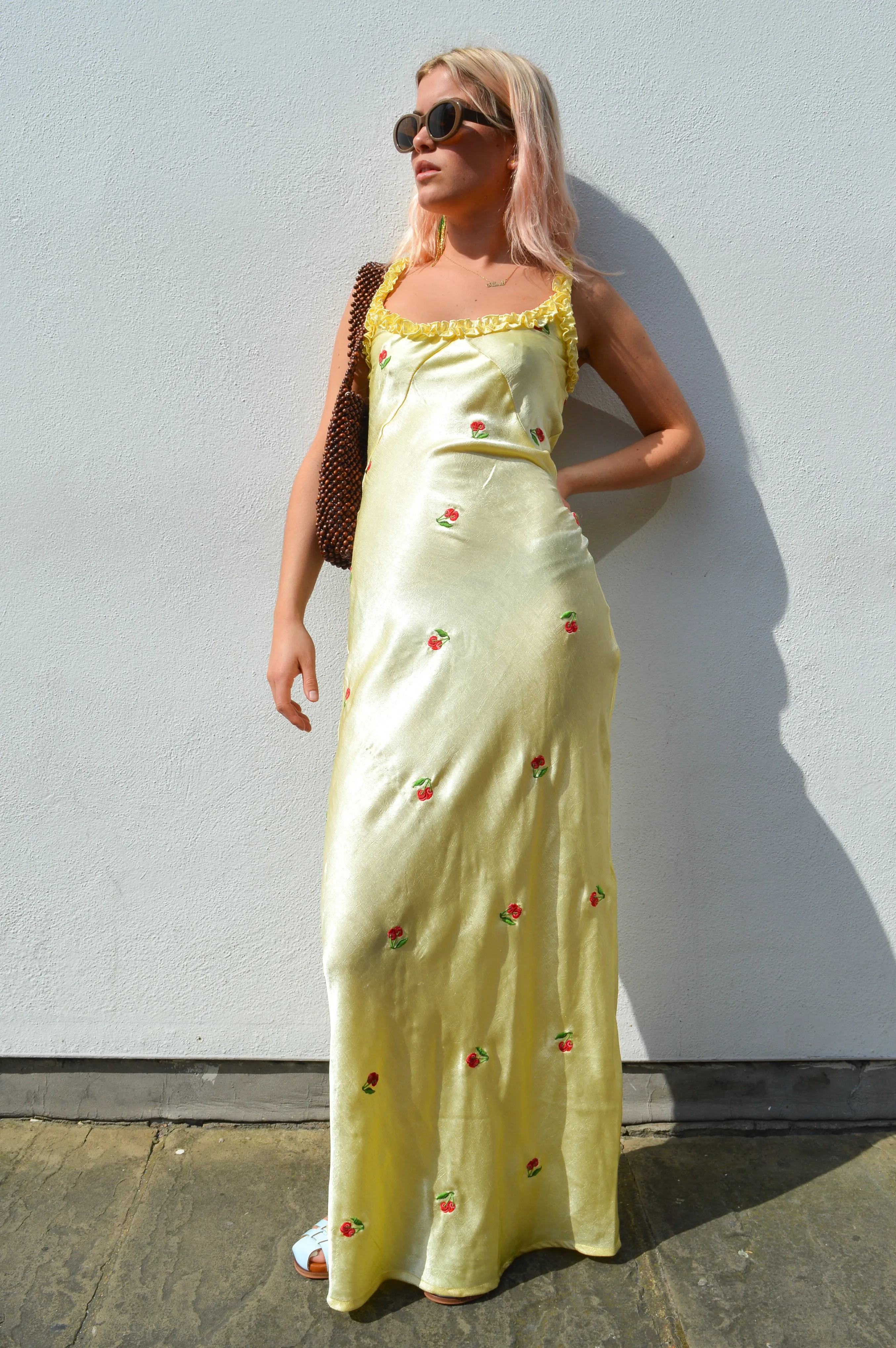 Damson Madder Simone Butter Yellow Slip Midi Dress