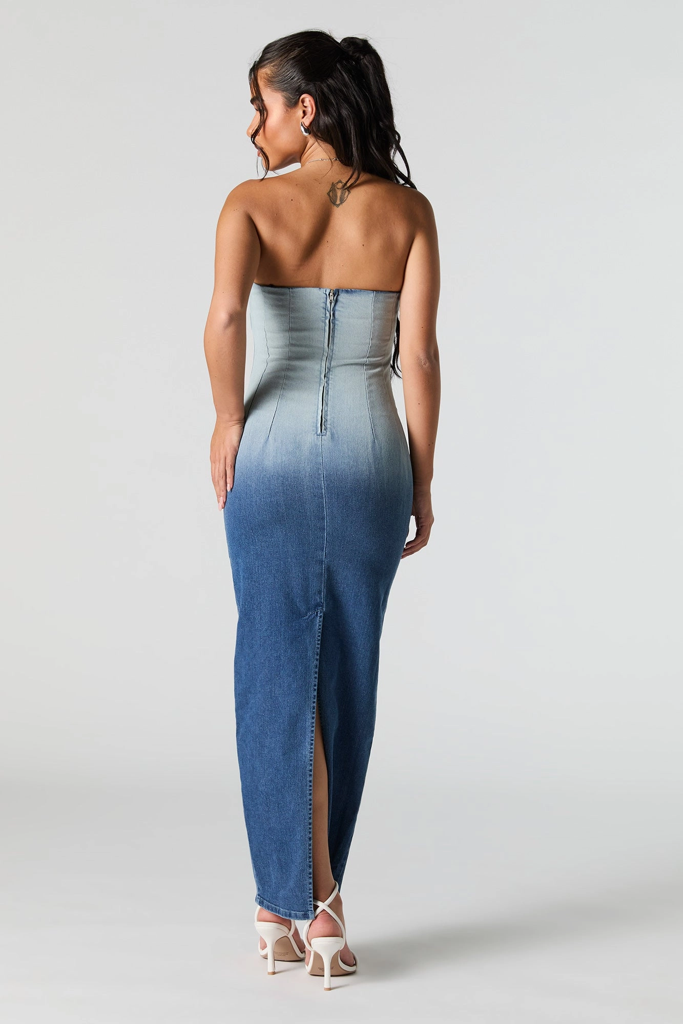 Denim Ombre Strapless Maxi Dress