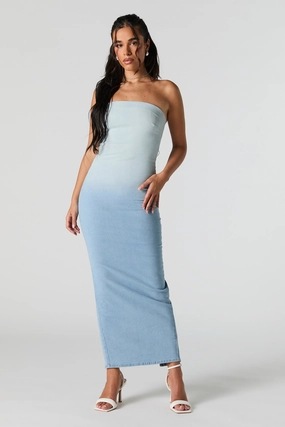Denim Ombre Strapless Maxi Dress